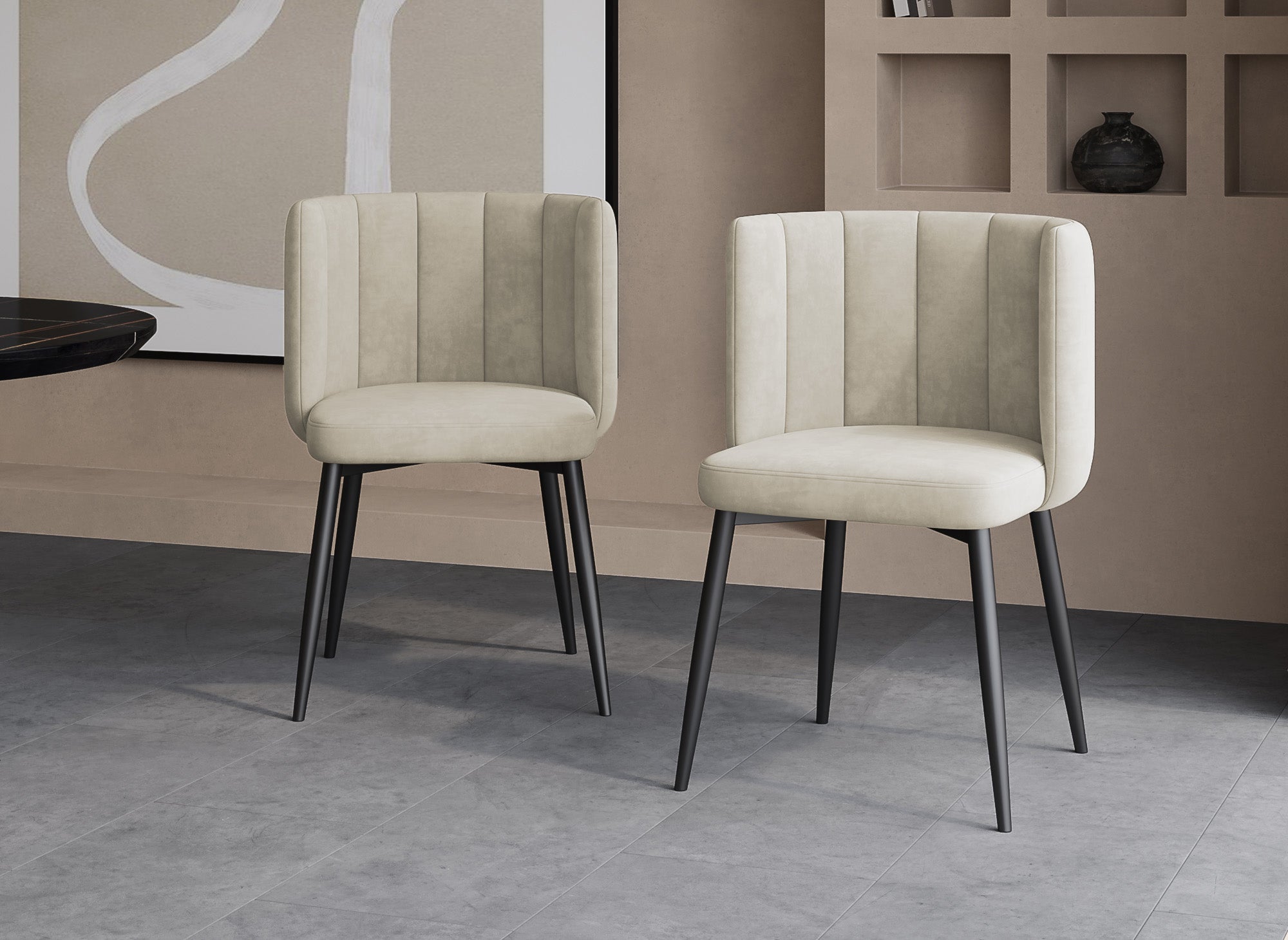 2er-Set Designer-Stühle DEBBY aus beigem Samt
