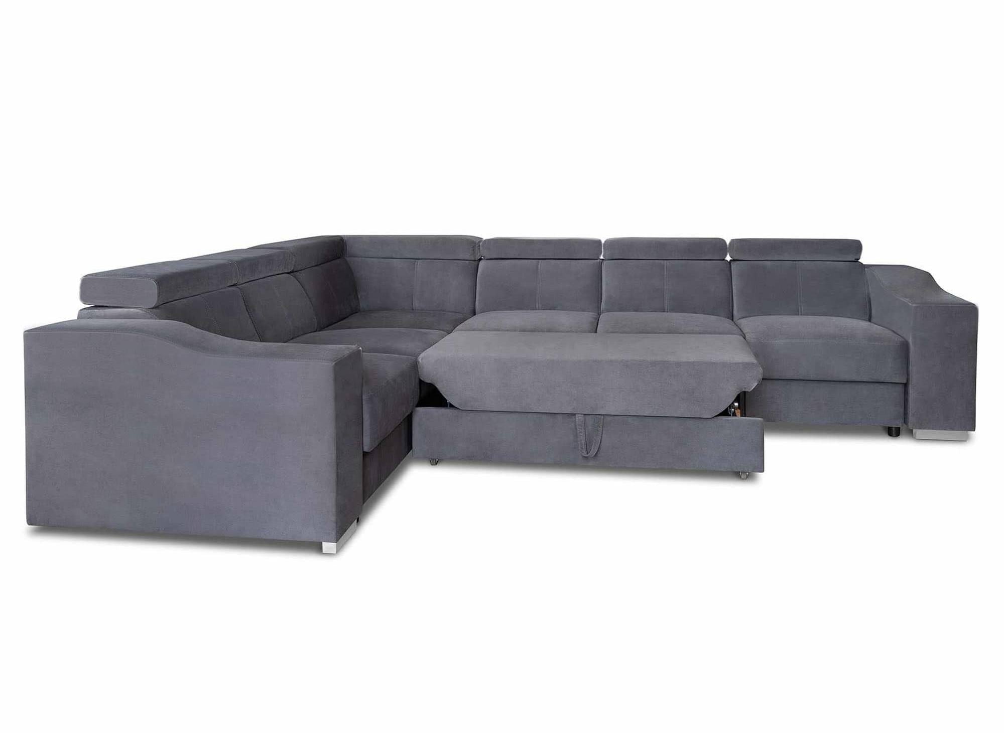 LEONIE Ecksofa aus grauem Samt, wendbar