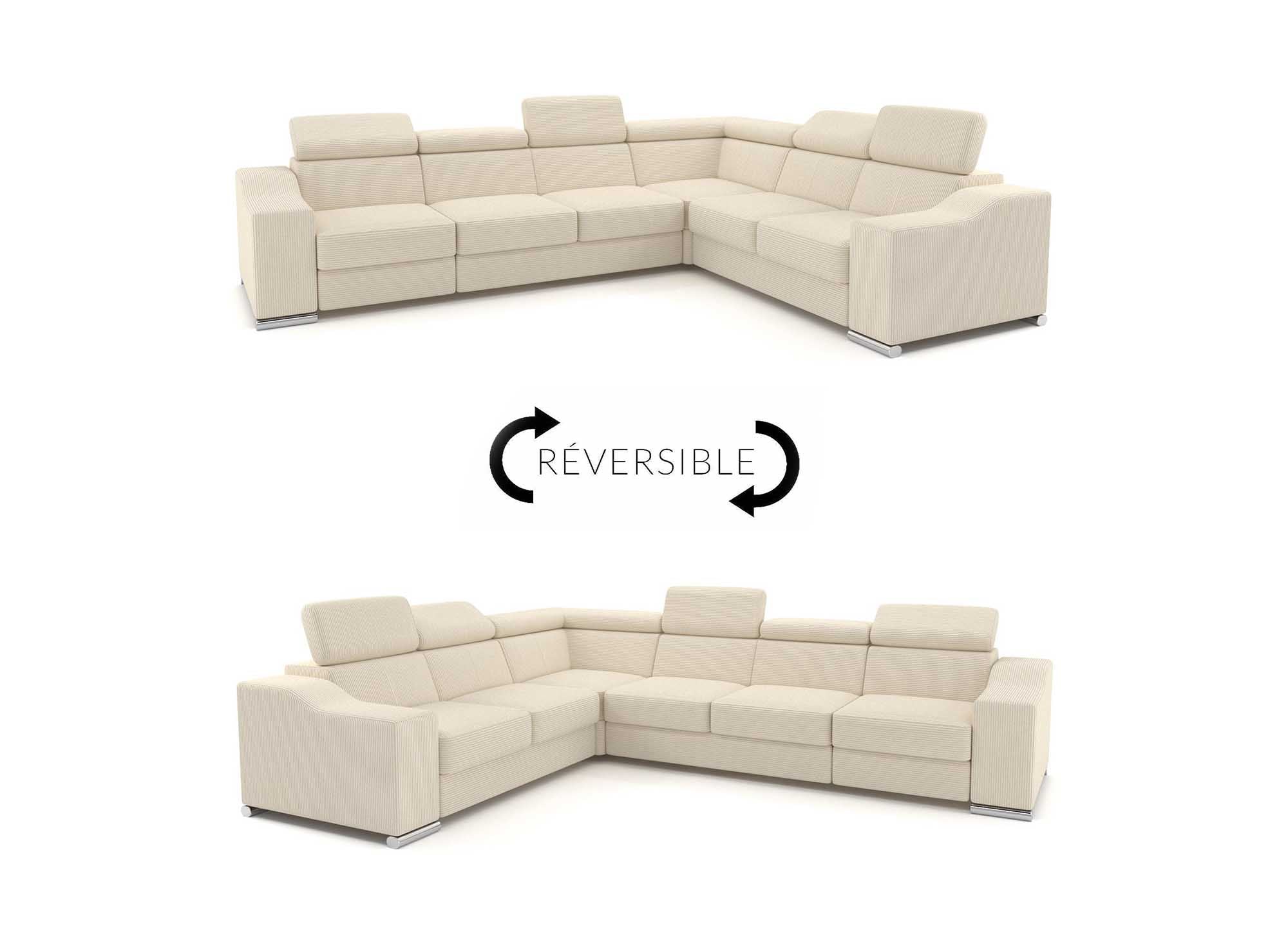 Ecksofa LEONIE aus beigefarbenem Cord, wendbar