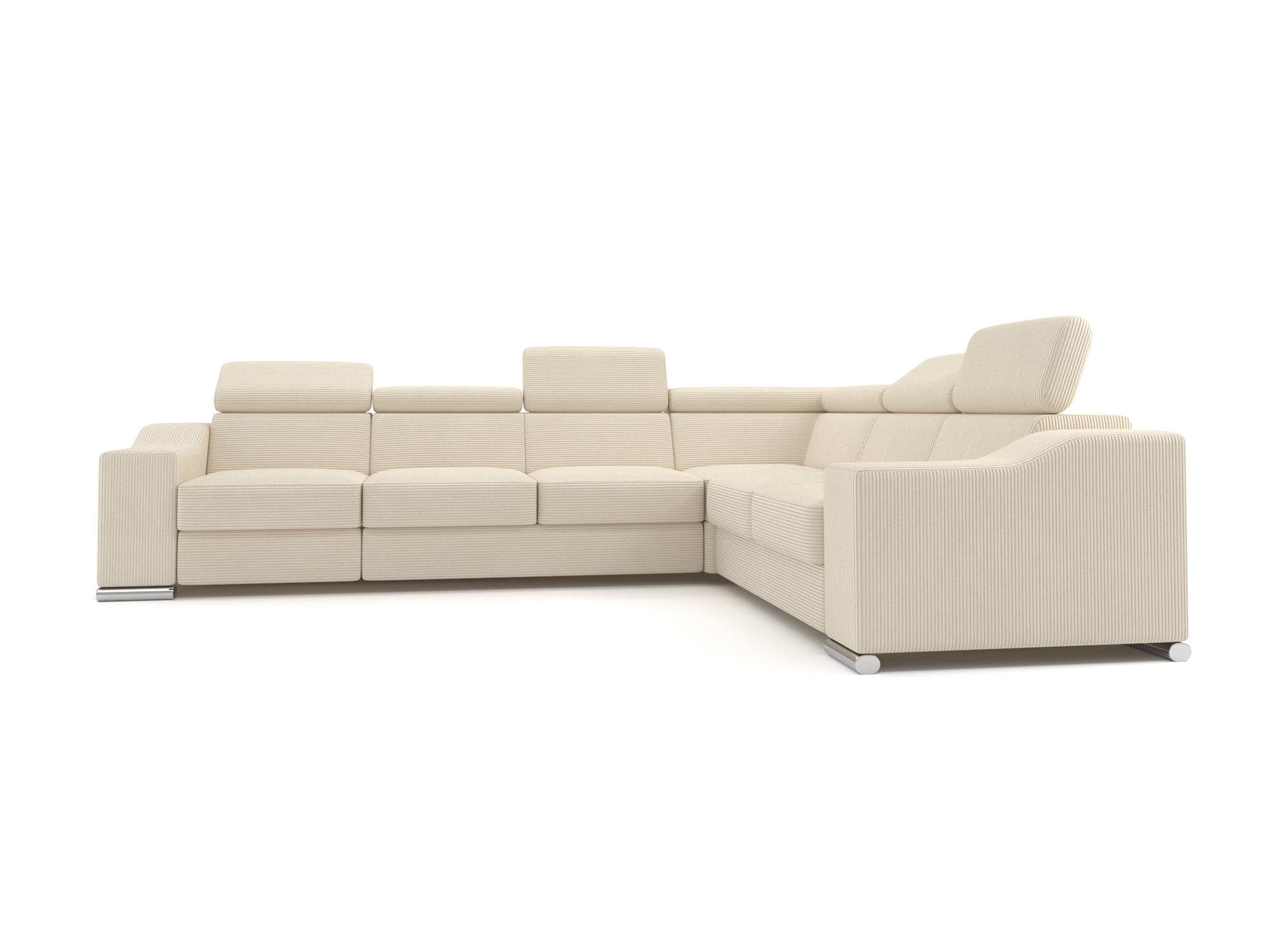 Ecksofa LEONIE aus beigefarbenem Cord, wendbar