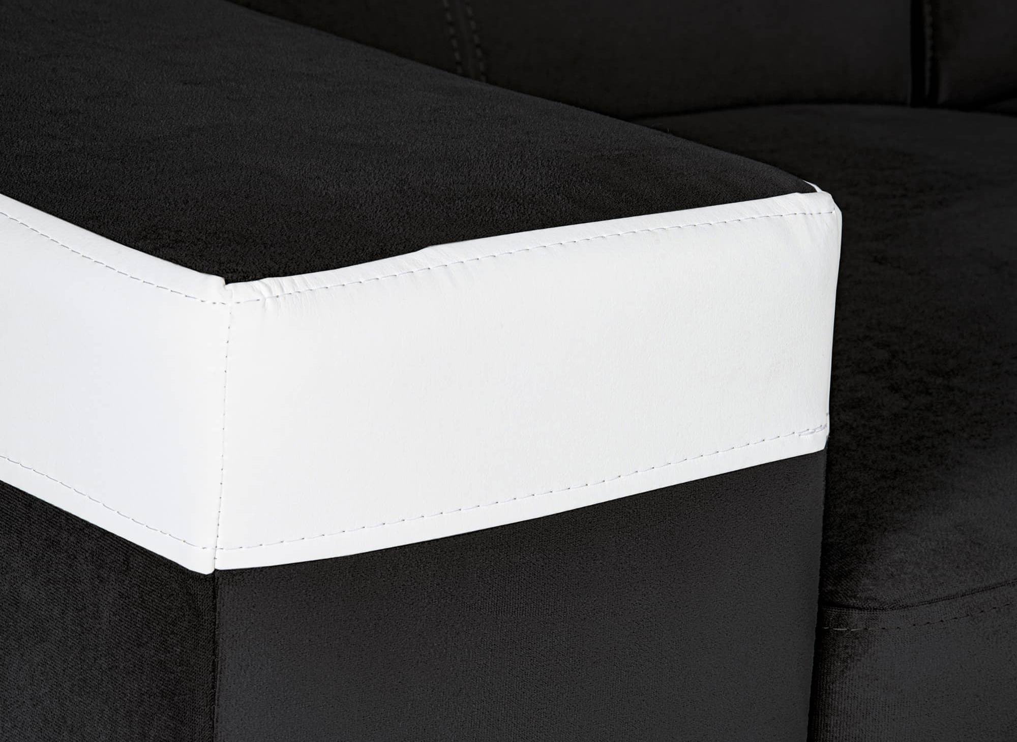 LEONIE Wende-Ecksofa aus schwarzem Samt und weißem Kunstleder