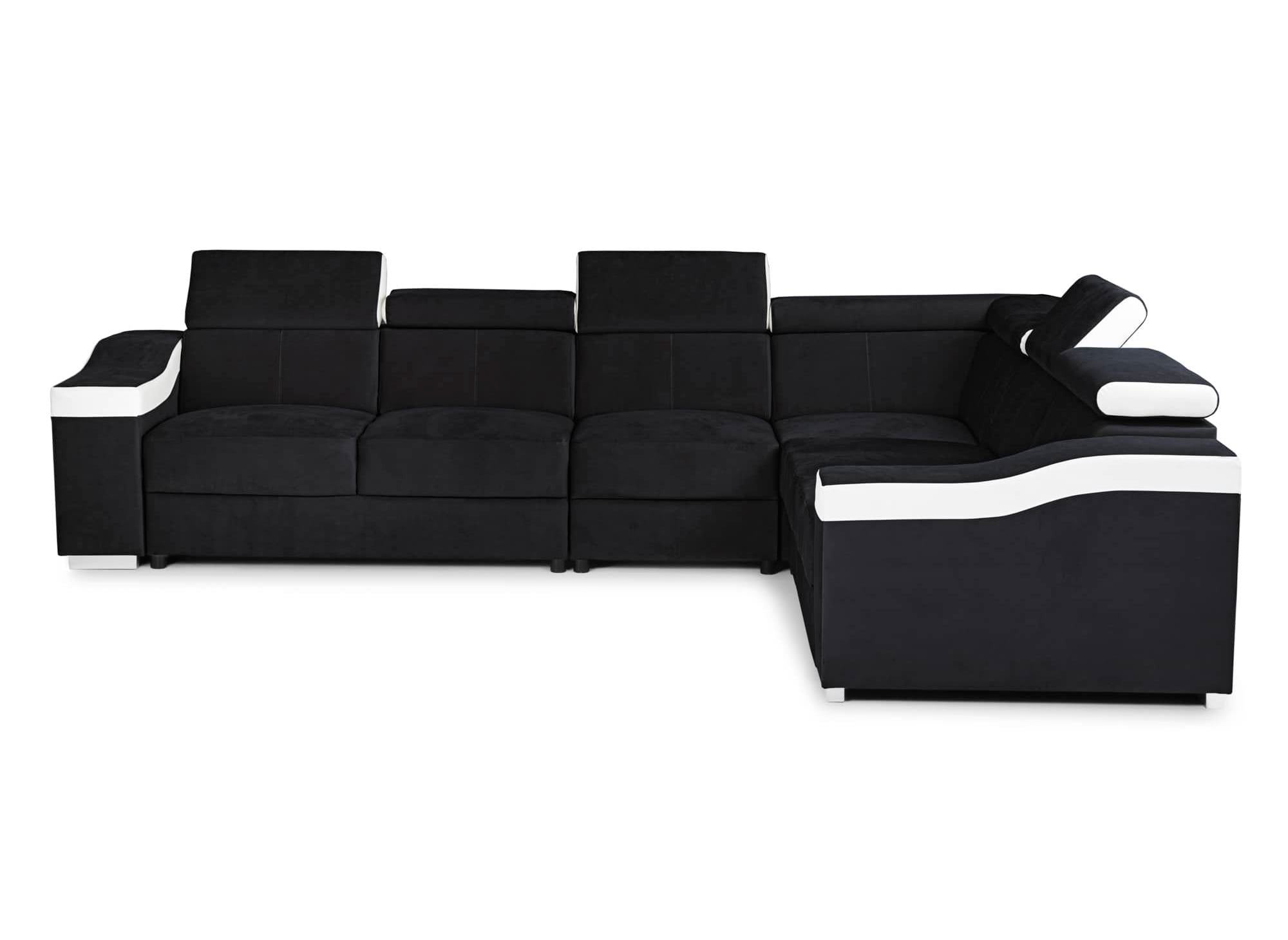 LEONIE Wende-Ecksofa aus schwarzem Samt und weißem Kunstleder