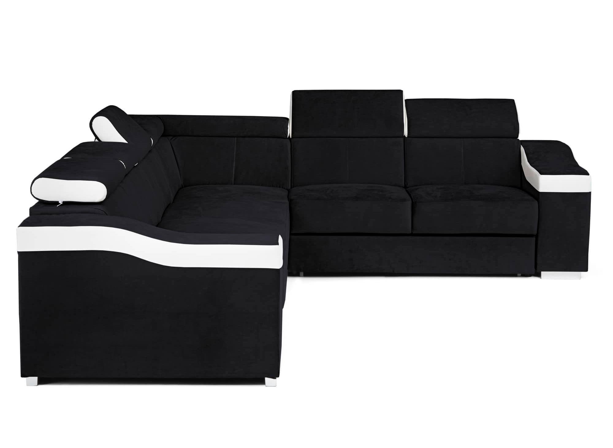 LEONIE Wende-Ecksofa aus schwarzem Samt und weißem Kunstleder