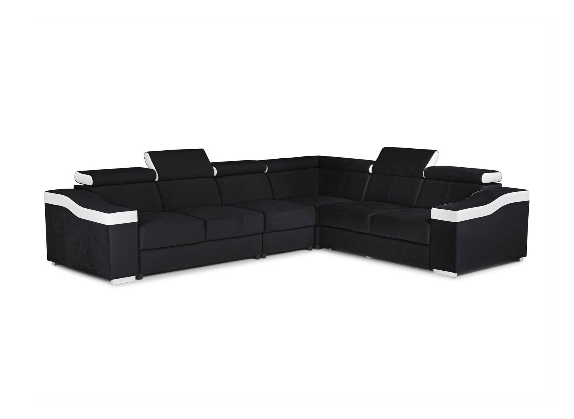 LEONIE Wende-Ecksofa aus schwarzem Samt und weißem Kunstleder