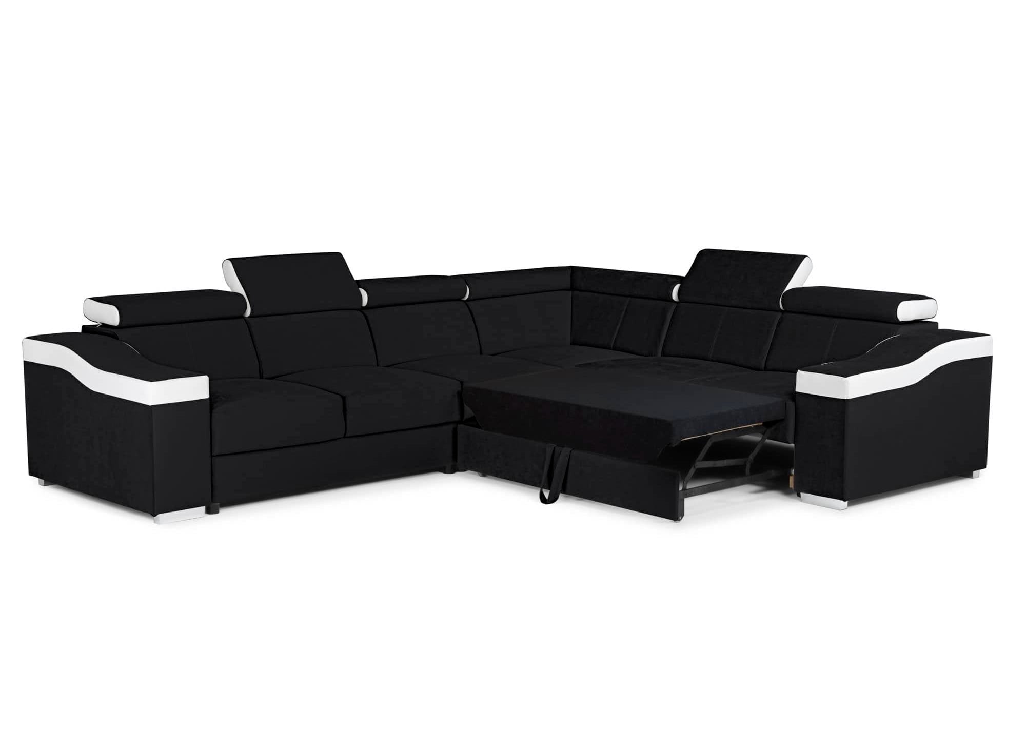 LEONIE Wende-Ecksofa aus schwarzem Samt und weißem Kunstleder