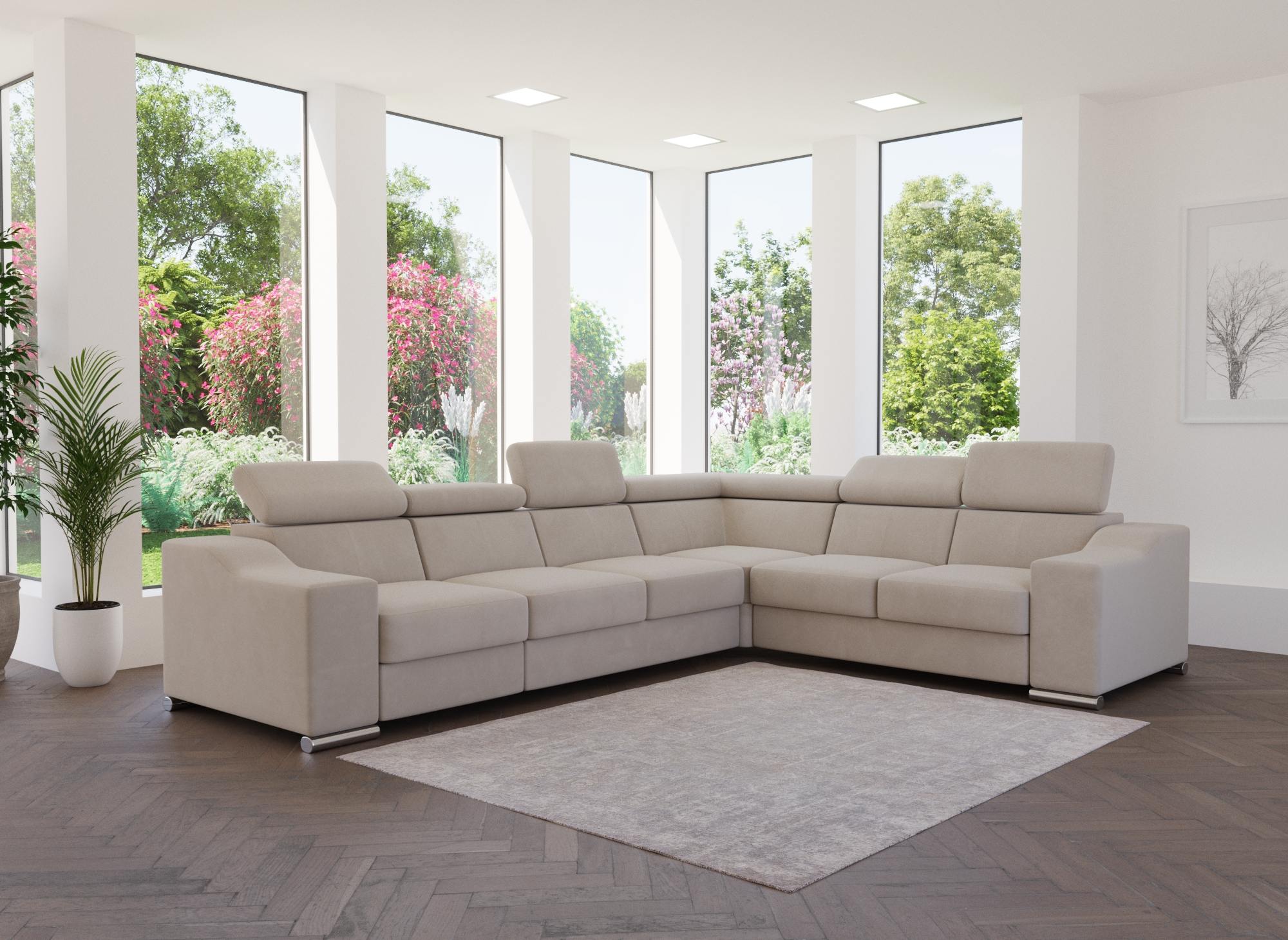 Ecksofa LEONIE, wendbar, aus beigem Samt