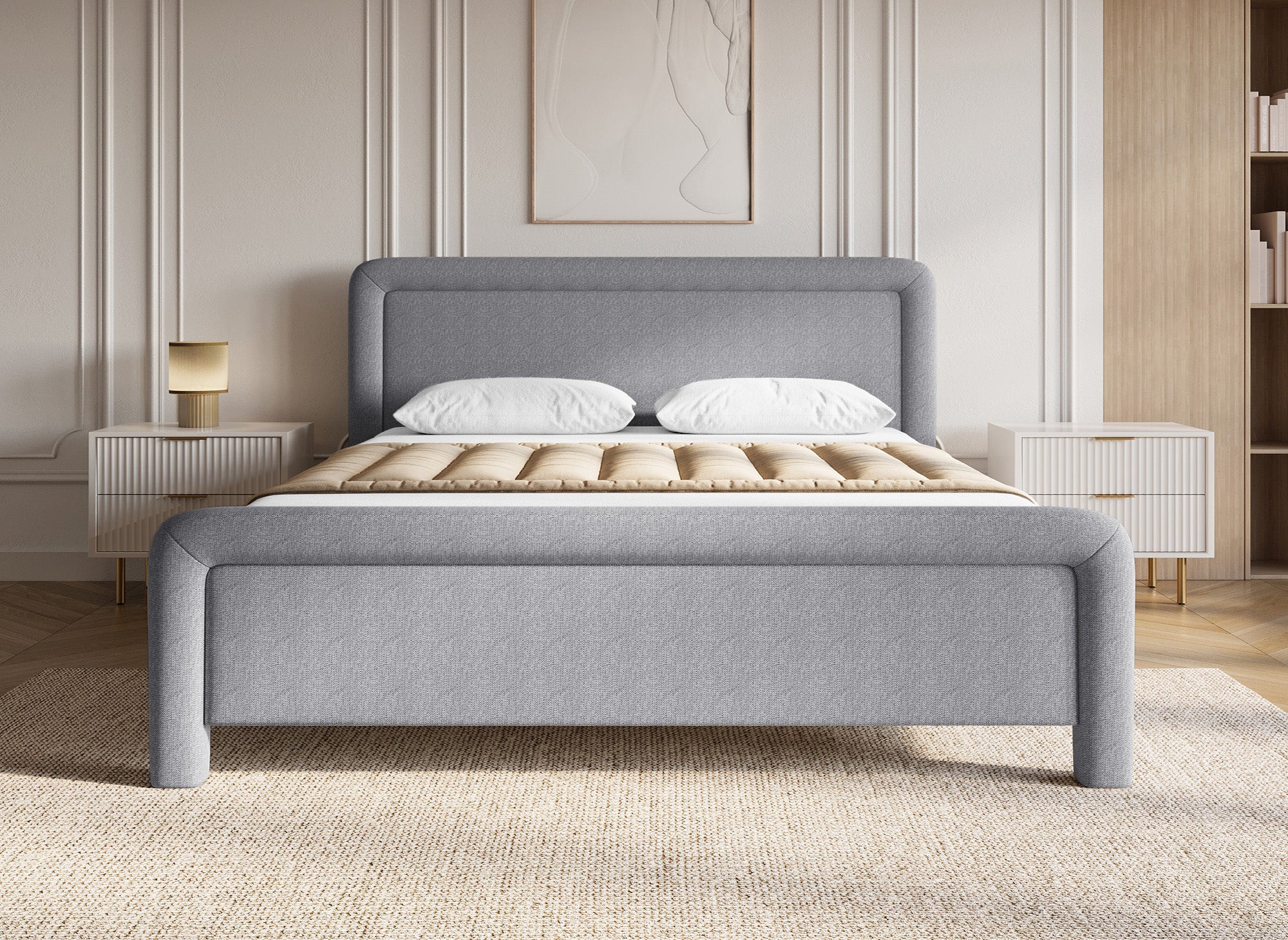 Doppelbett aus weichem grauem Stoff 180 x 200 cm ANELA