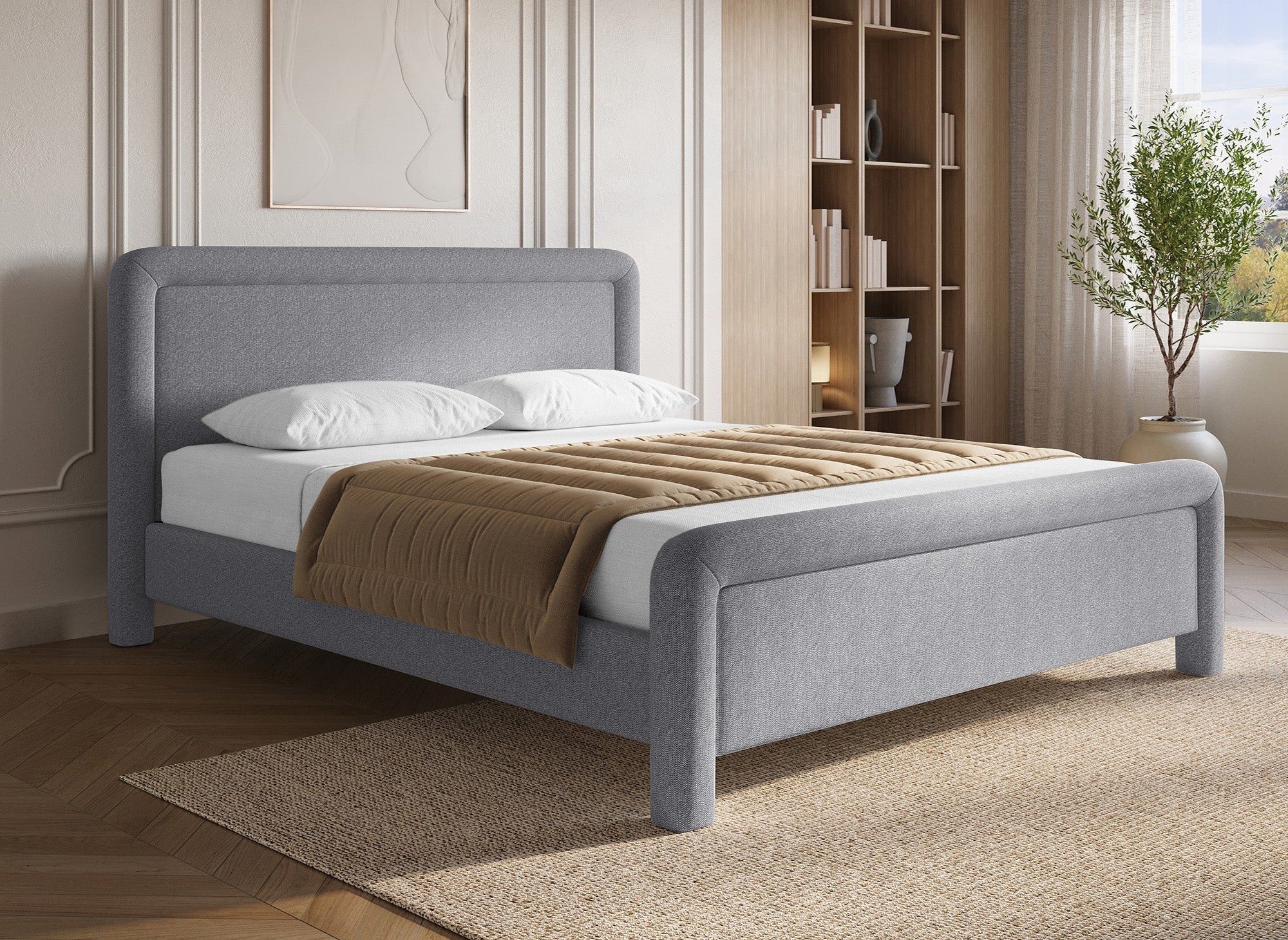 Doppelbett aus weichem grauem Stoff 180 x 200 cm ANELA
