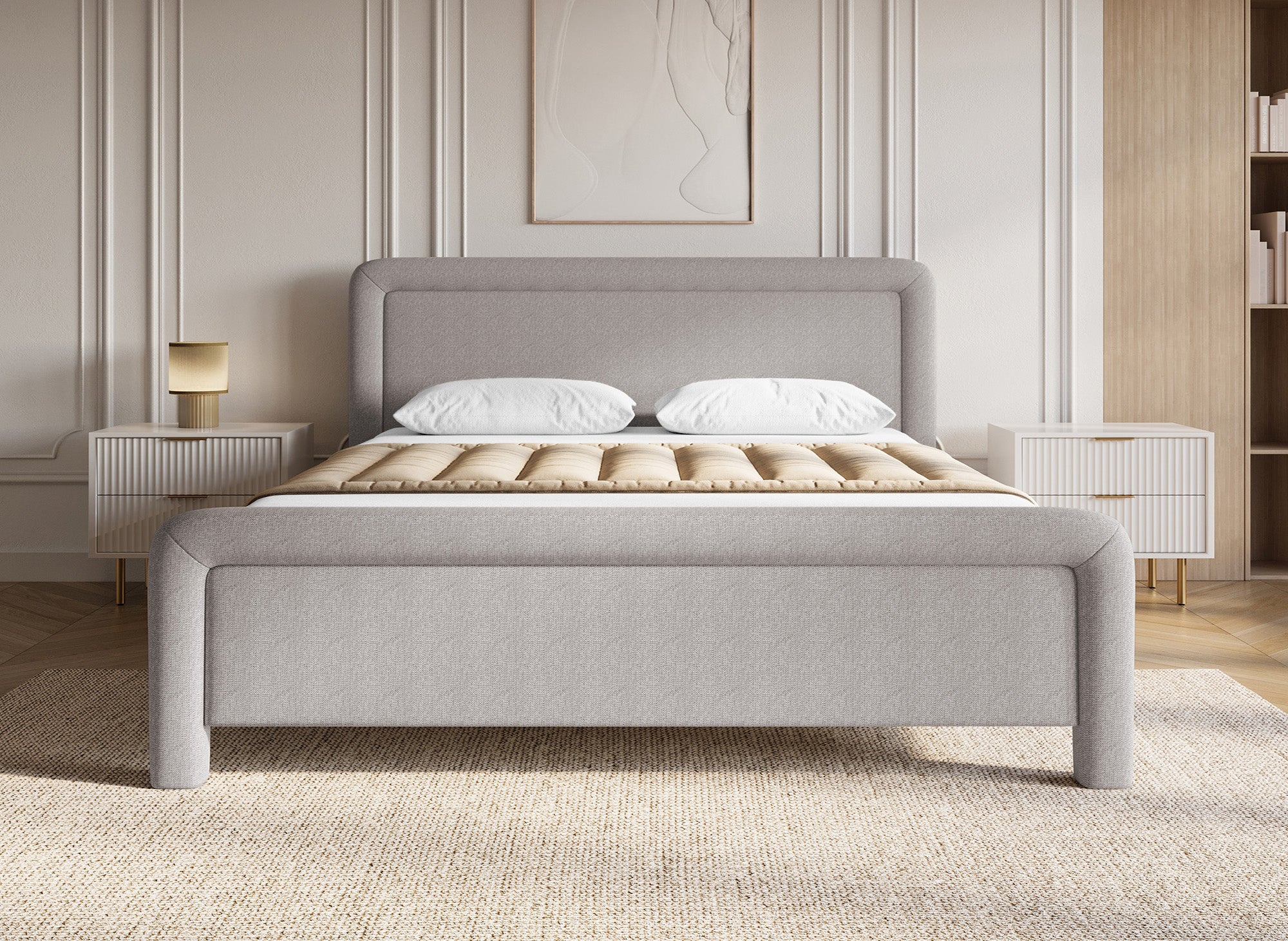 Doppelbett aus weichem Taupe-Stoff 180 x 200 cm ANELA