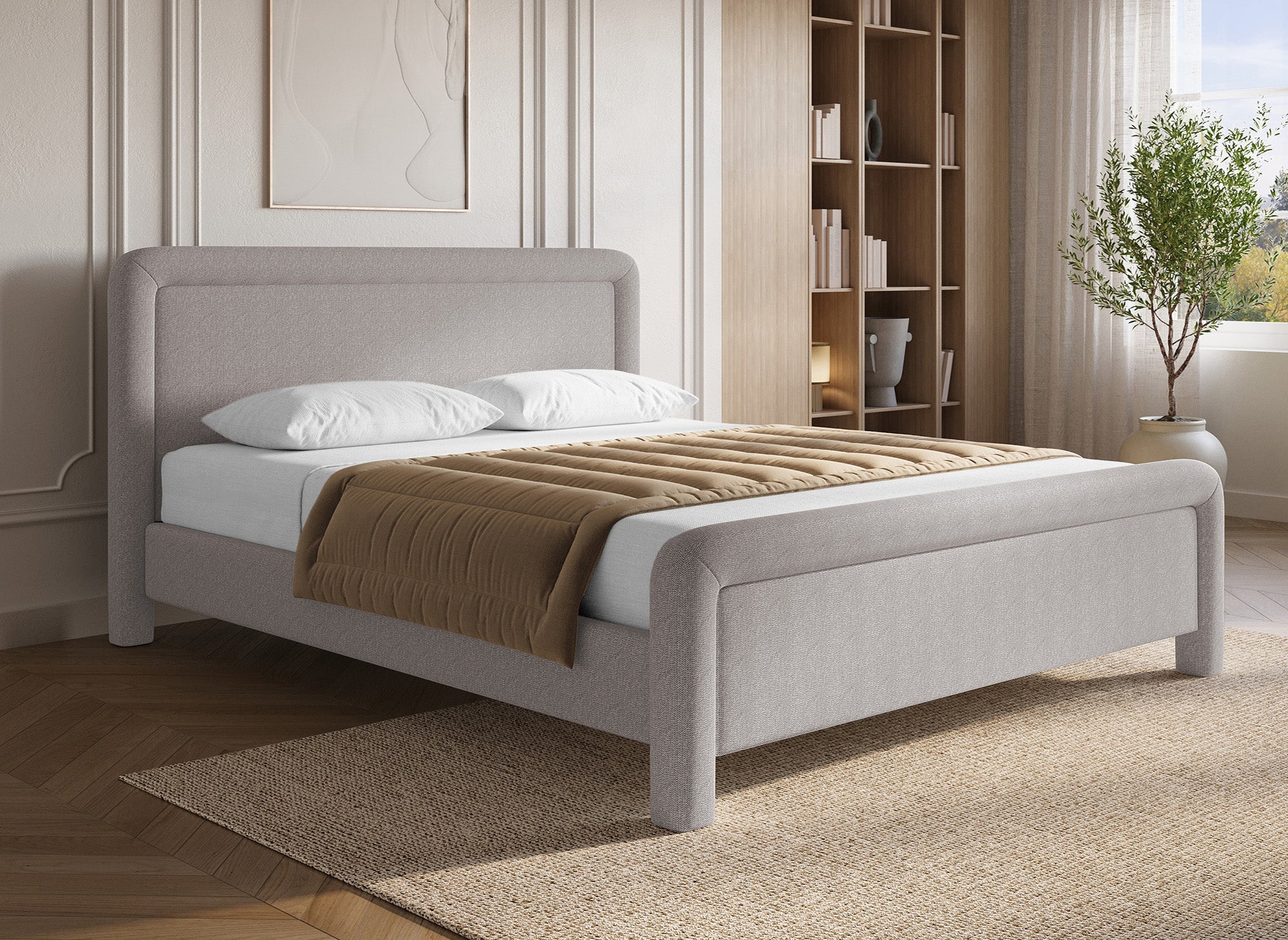 Doppelbett aus weichem Taupe-Stoff 180 x 200 cm ANELA