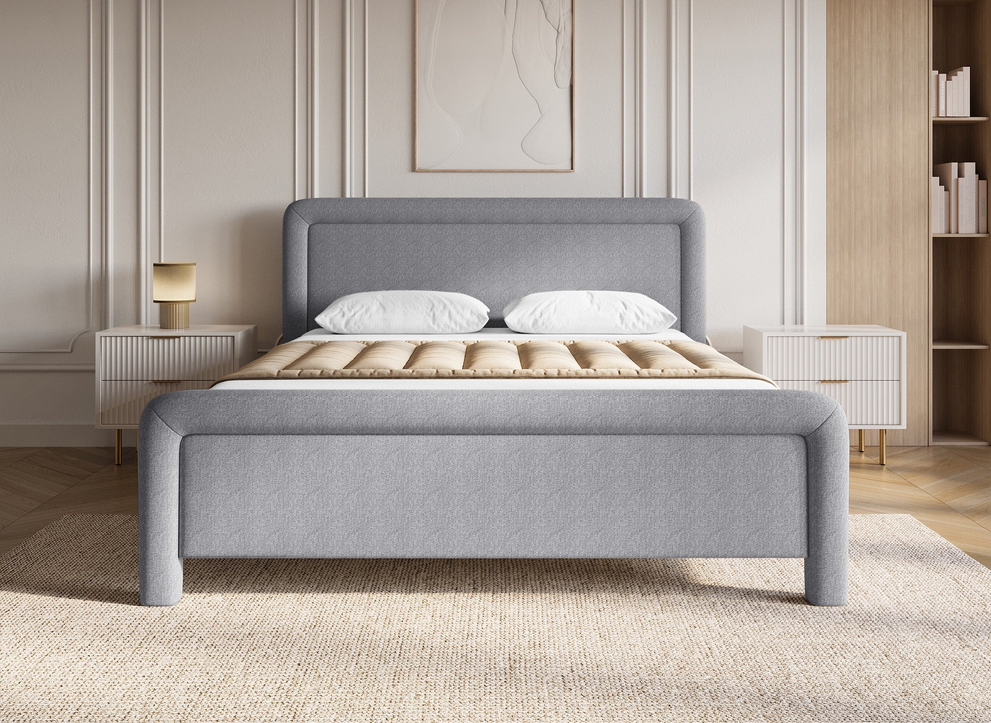 Doppelbett aus weichem grauem Stoff 160 x 200 cm ANELA