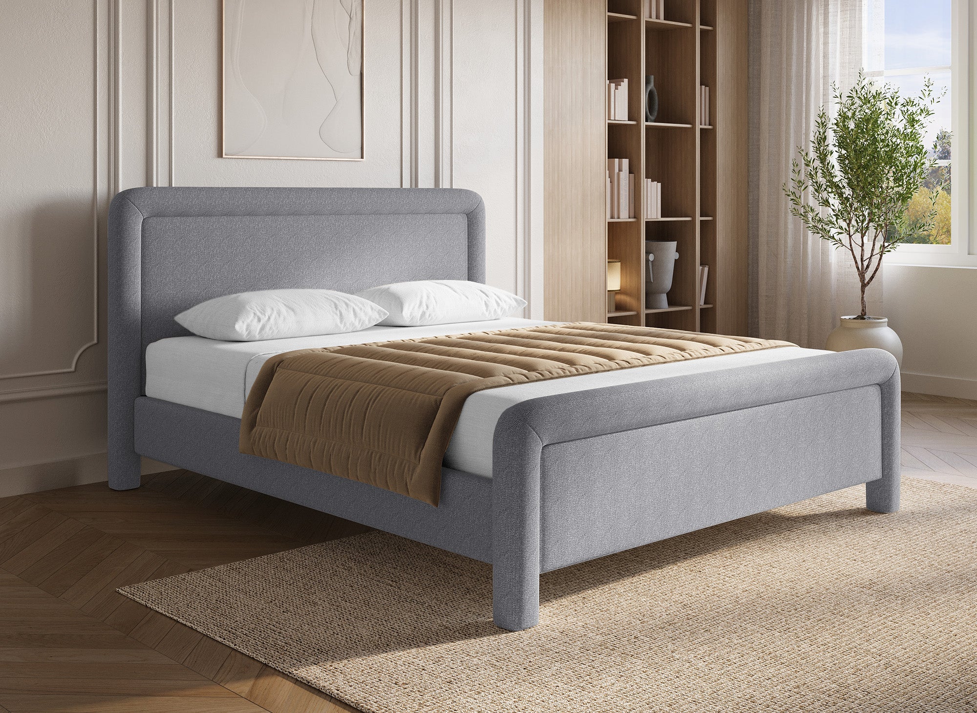 Doppelbett aus weichem grauem Stoff 160 x 200 cm ANELA