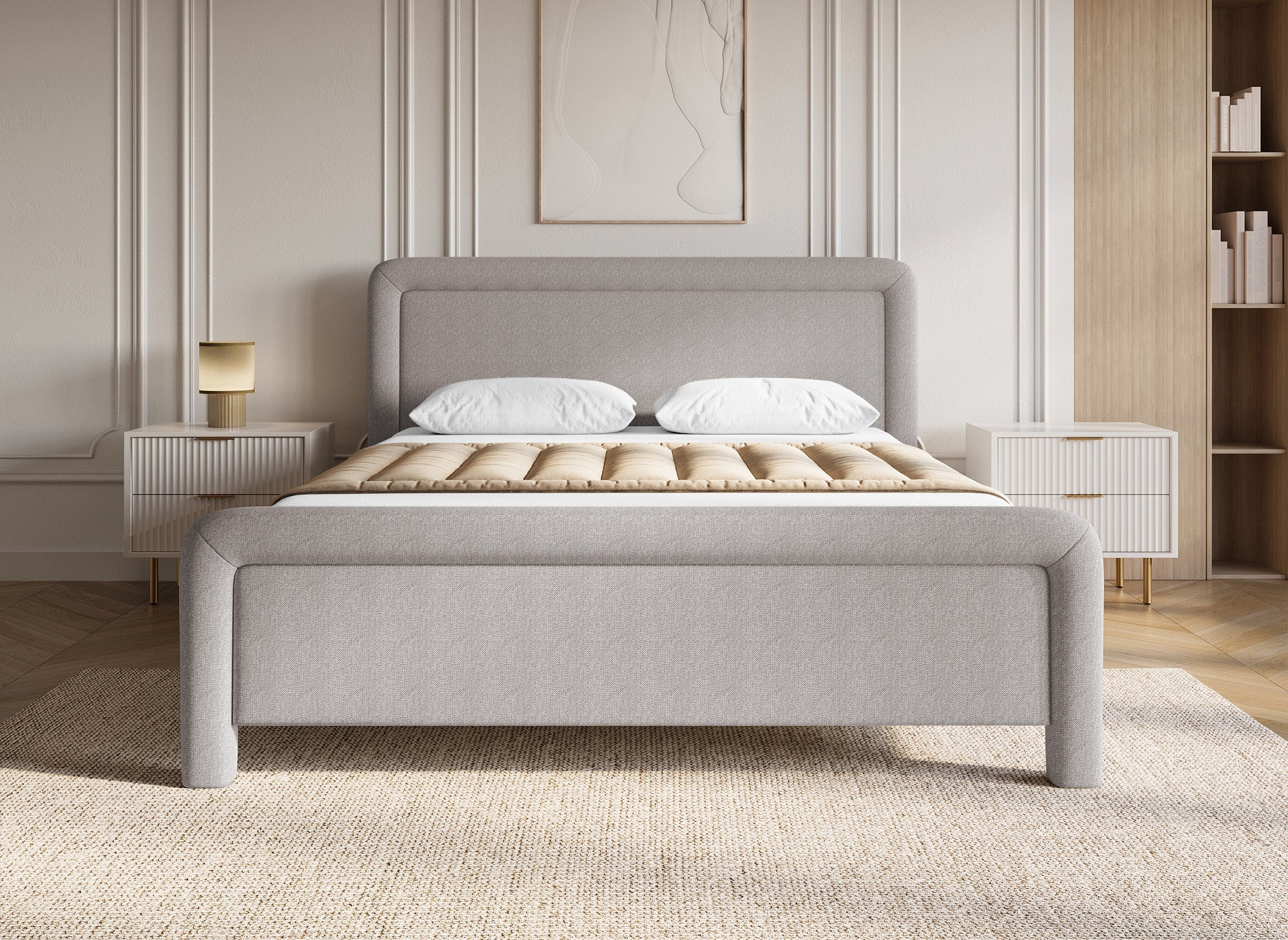 Doppelbett aus weichem Taupe-Stoff 160 x 200 cm ANELA