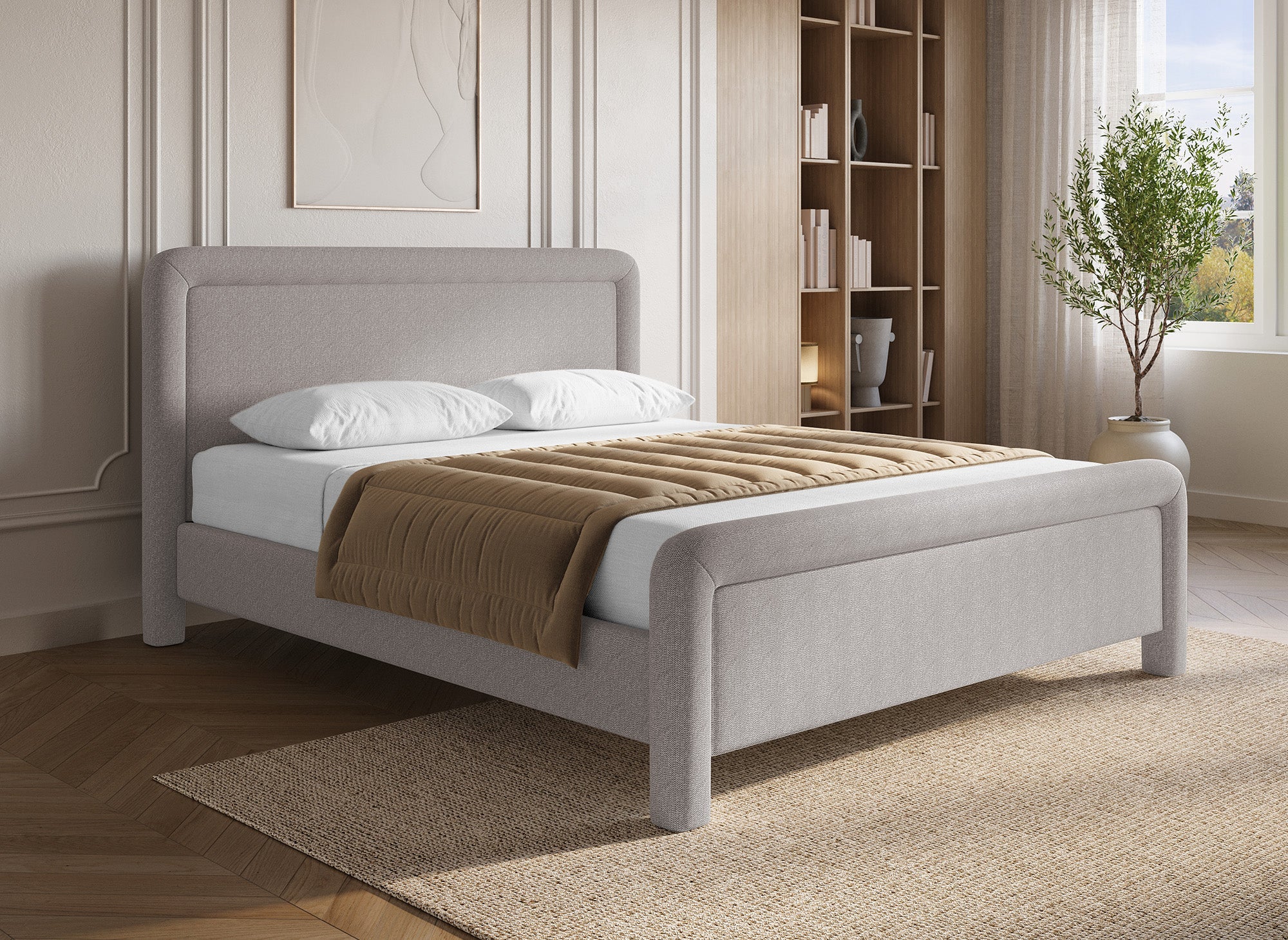 Doppelbett aus weichem Taupe-Stoff 160 x 200 cm ANELA