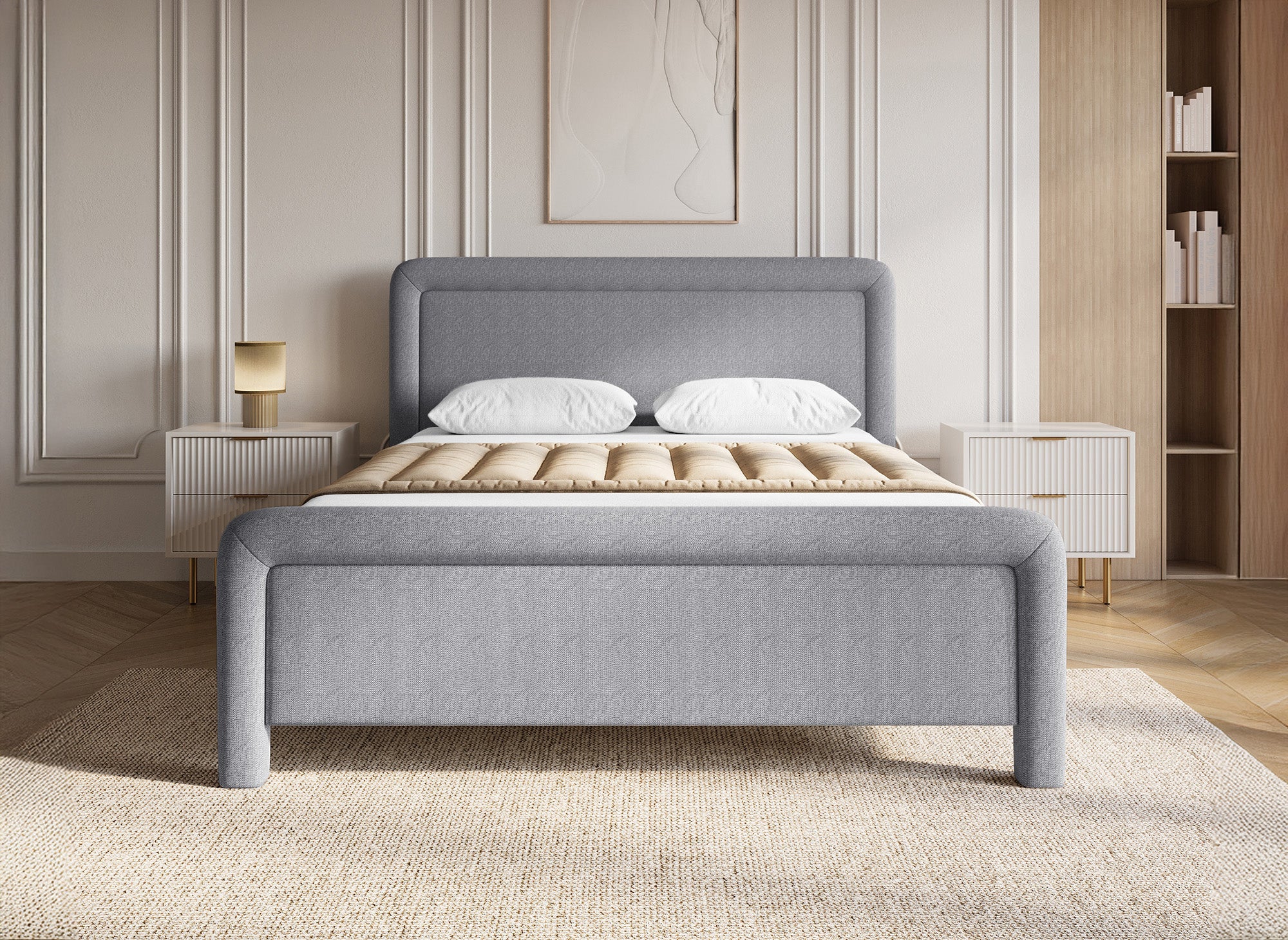 Doppelbett aus weichem grauem Stoff 140 x 190 cm ANELA