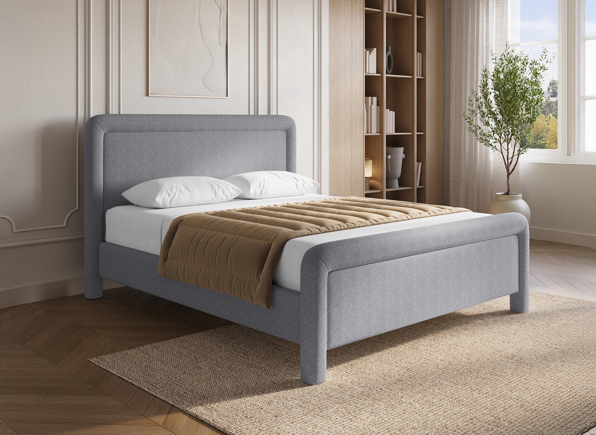 Doppelbett aus weichem grauem Stoff 140 x 190 cm ANELA