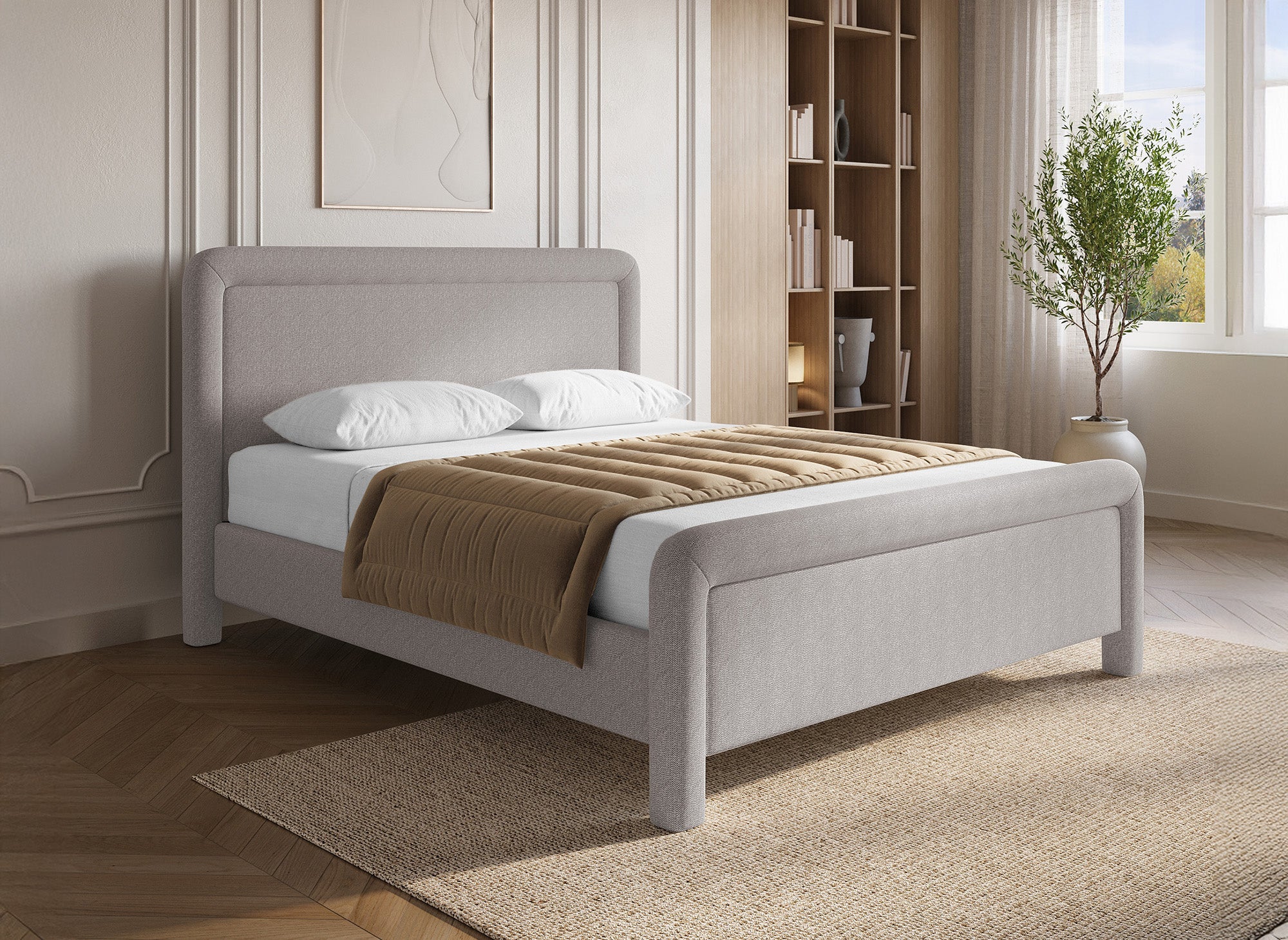 Doppelbett aus weichem Taupe-Stoff 140 x 190 cm ANELA