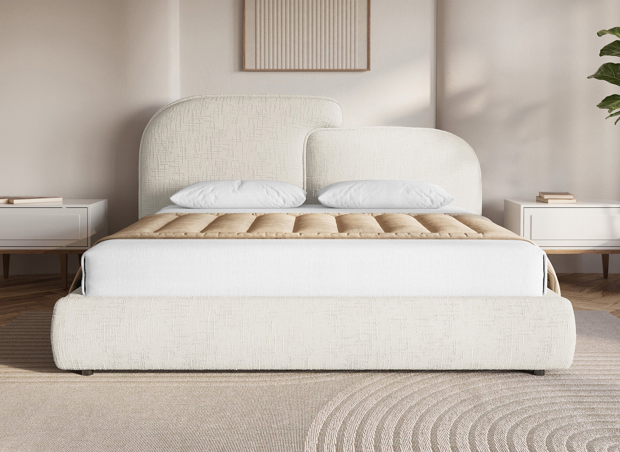 MILENA Bett mit Stauraum, beige meliertes Samt, 180 x 200 cm