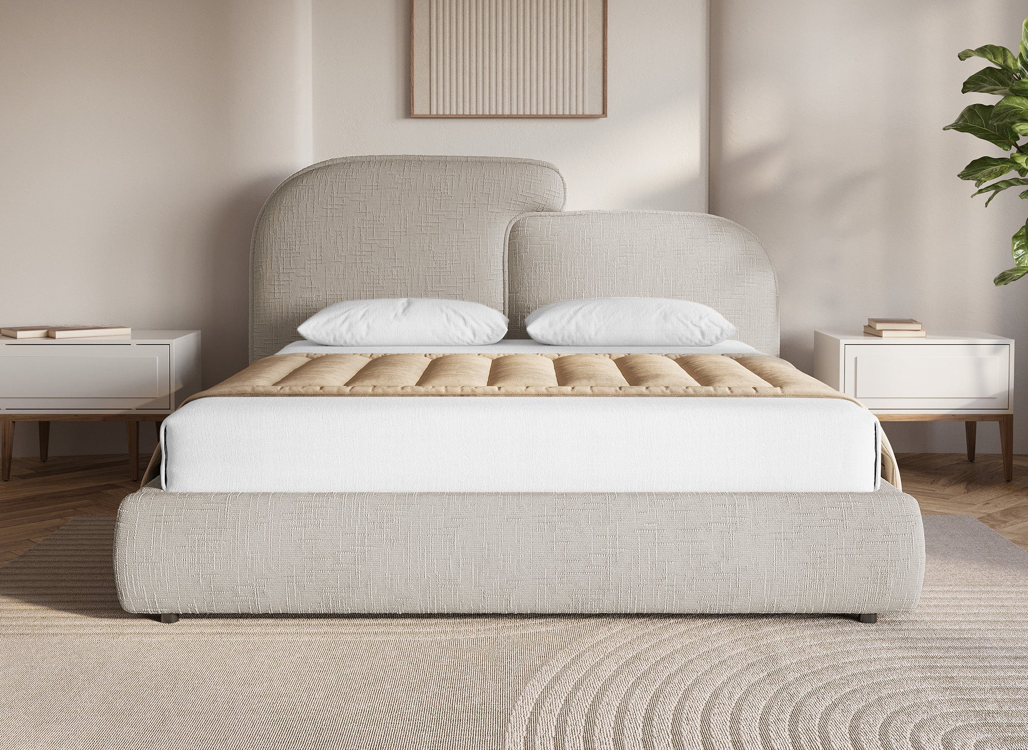 MILENA Bett mit Stauraum, 160 x 200 cm, Samt, taupe meliert