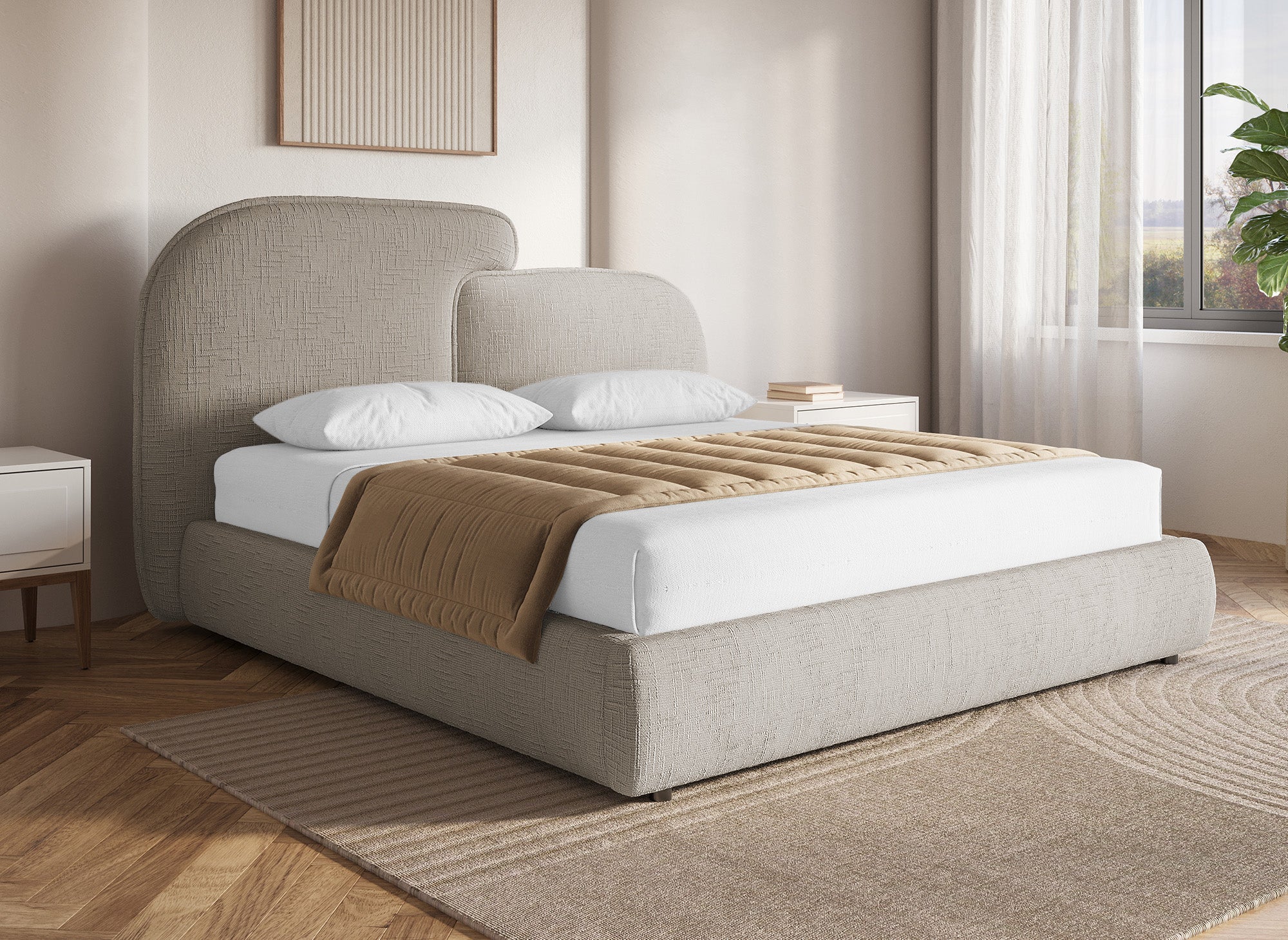 MILENA Bett mit Stauraum, 160 x 200 cm, Samt, taupe meliert