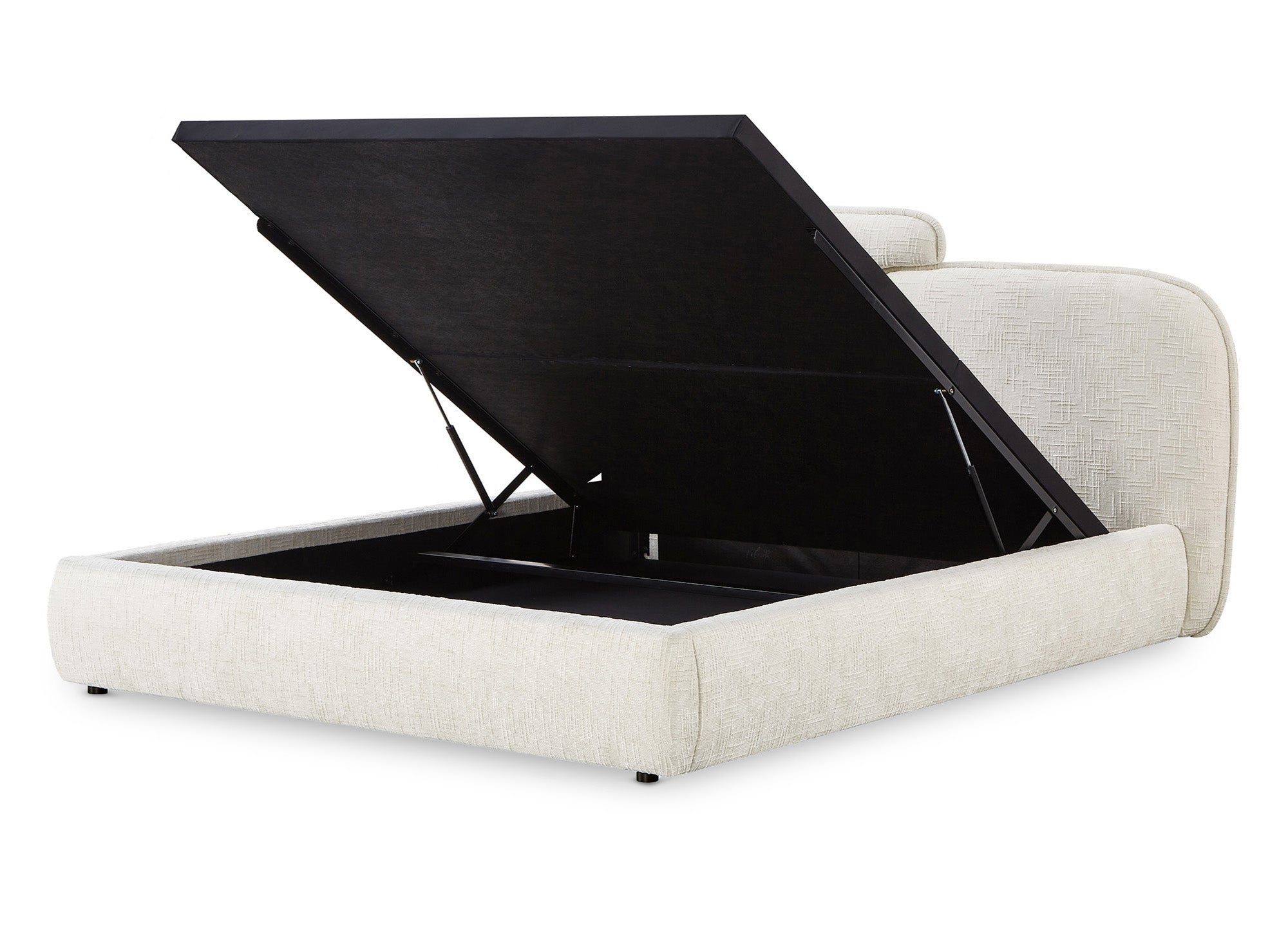 MILENA Bett mit Stauraum, beige meliertes Samt, 180 x 200 cm