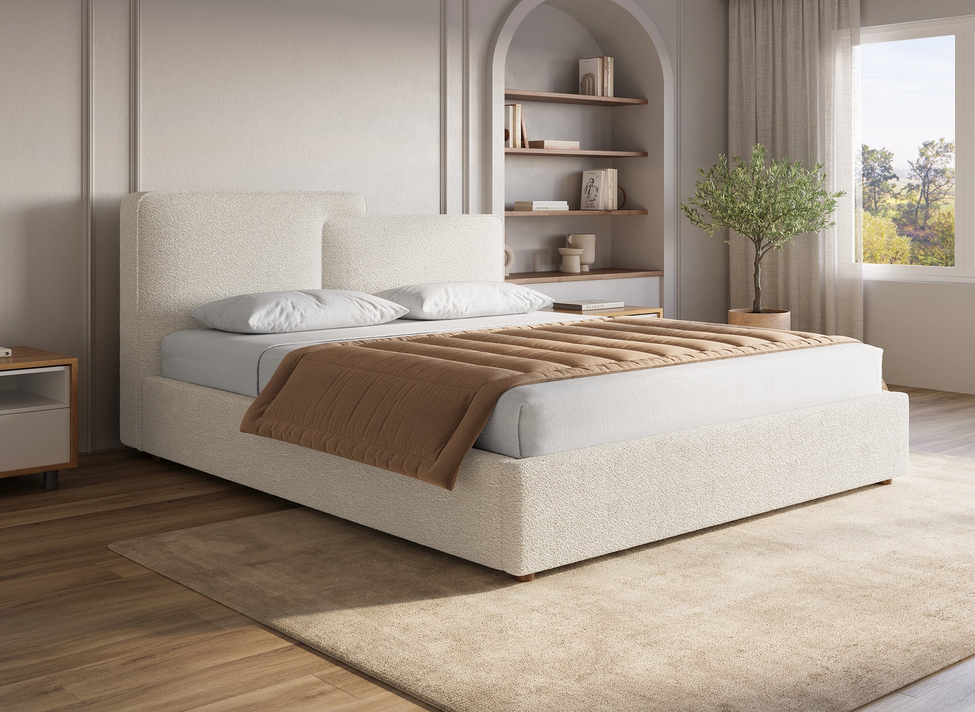 ZELIA Bett mit Stauraum aus Frottee, beige, 160 x 200 cm