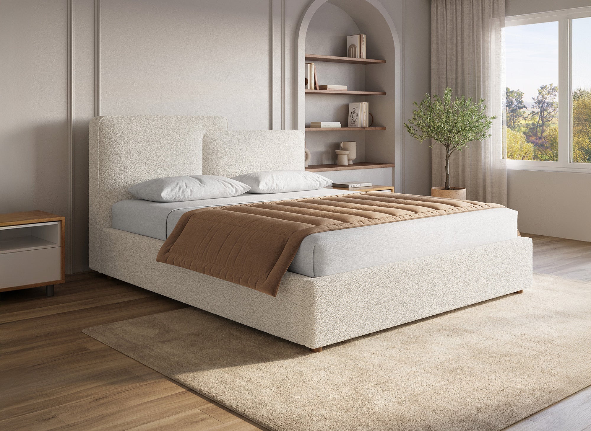 ZELIA Bett mit Stauraum aus Frottee, beige, 140 x 190 cm
