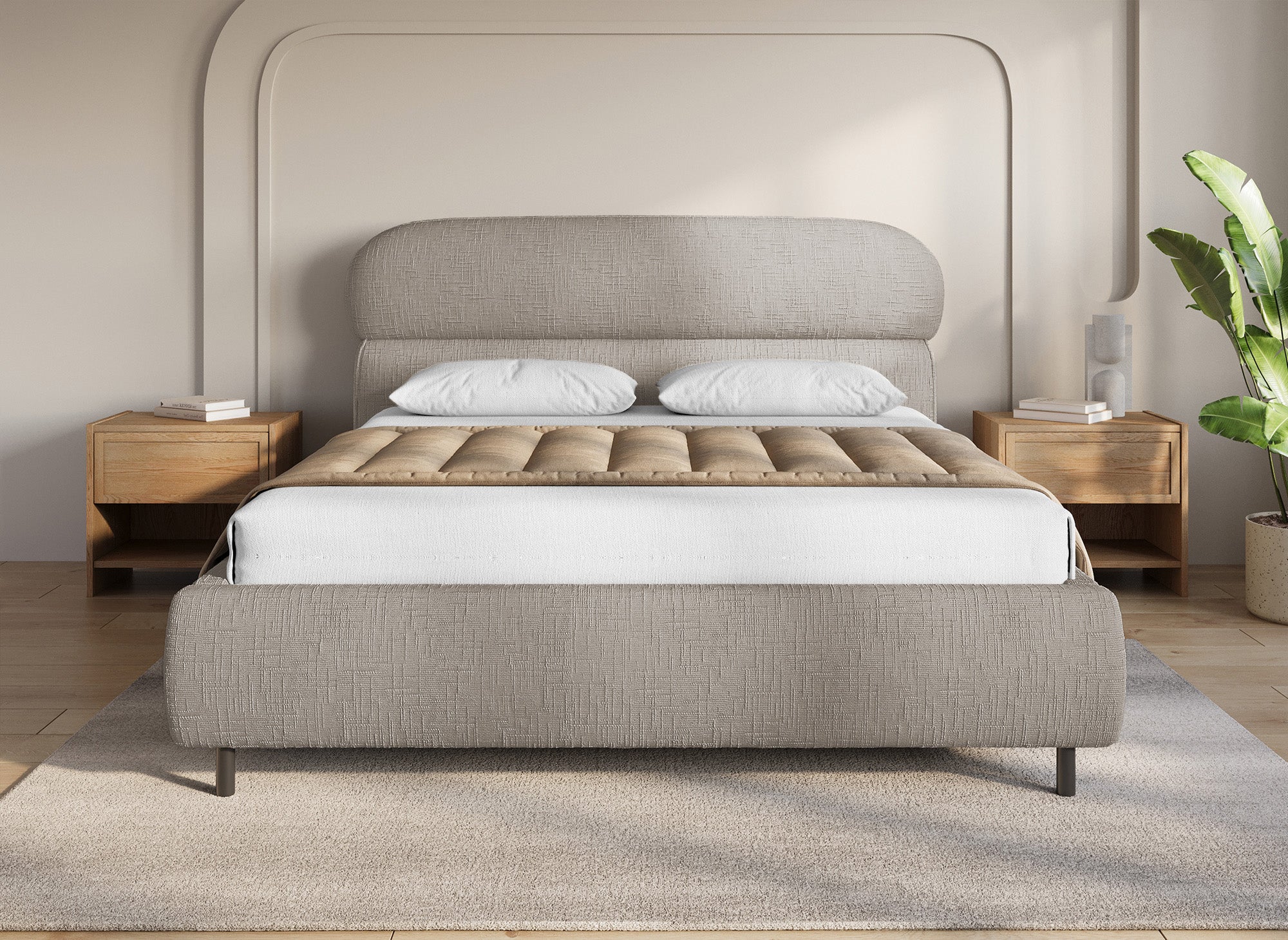 MELO Bett mit Stauraum, 160 x 200 cm, Samt, taupefarben meliert