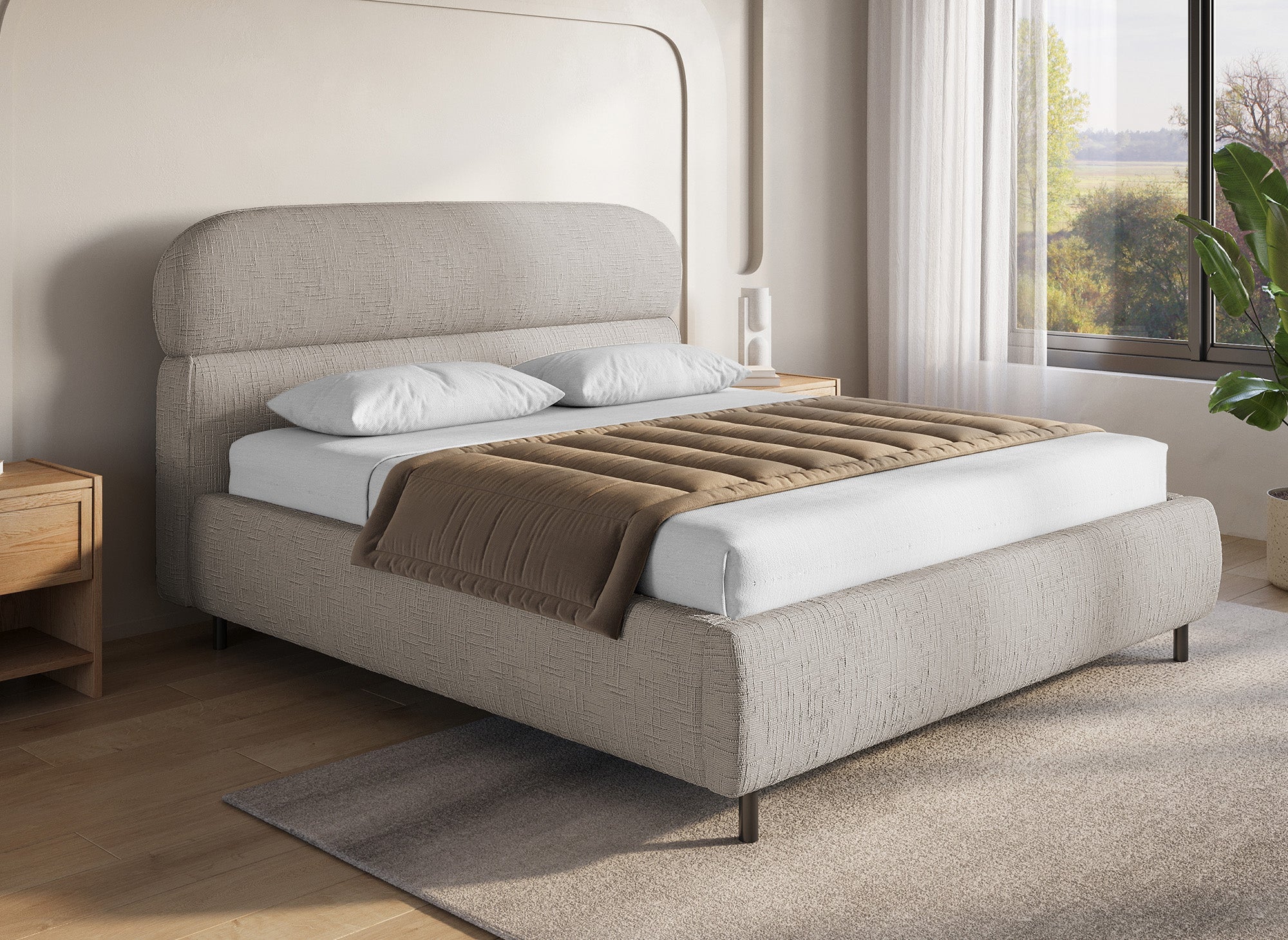 MELO Bett mit Stauraum, 160 x 200 cm, Samt, taupefarben meliert