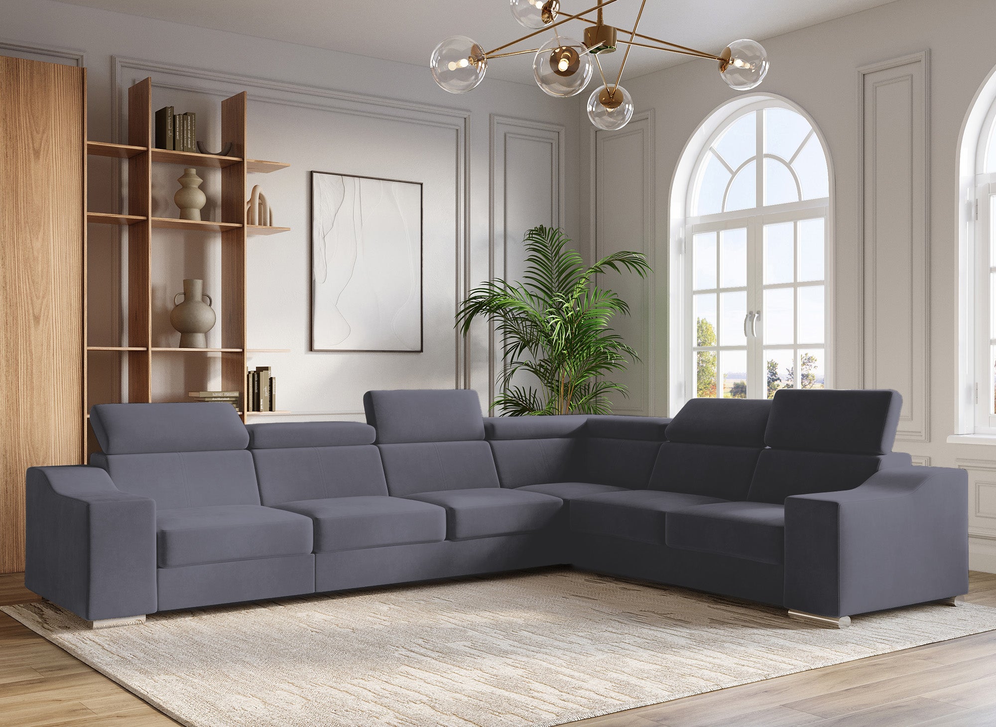 LEONIE Ecksofa aus grauem Samt, wendbar