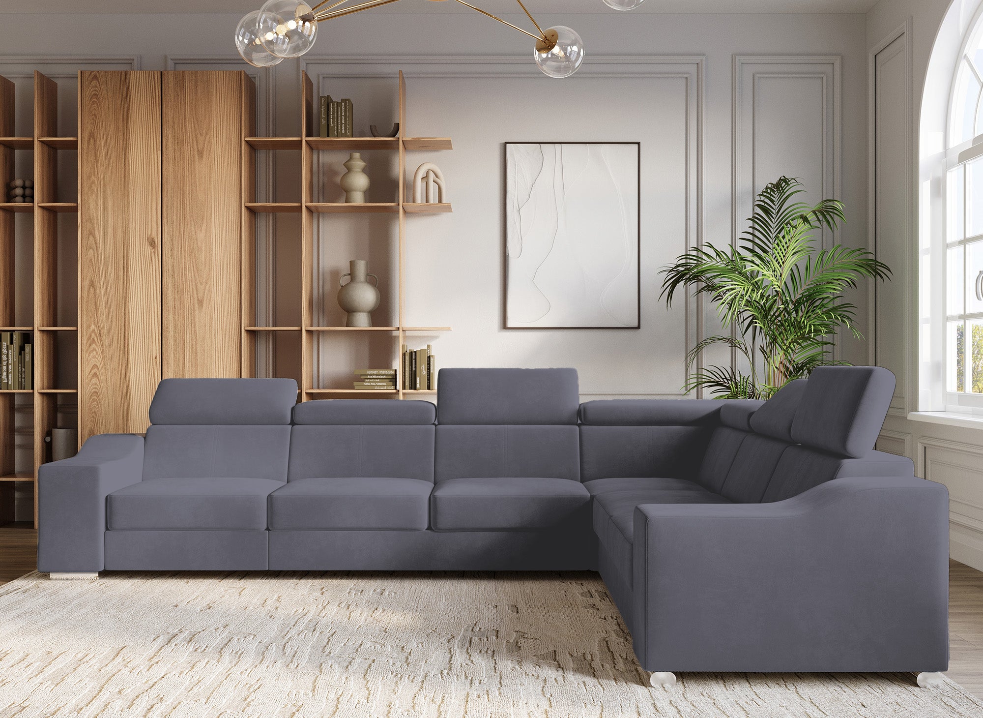 LEONIE Ecksofa aus grauem Samt, wendbar