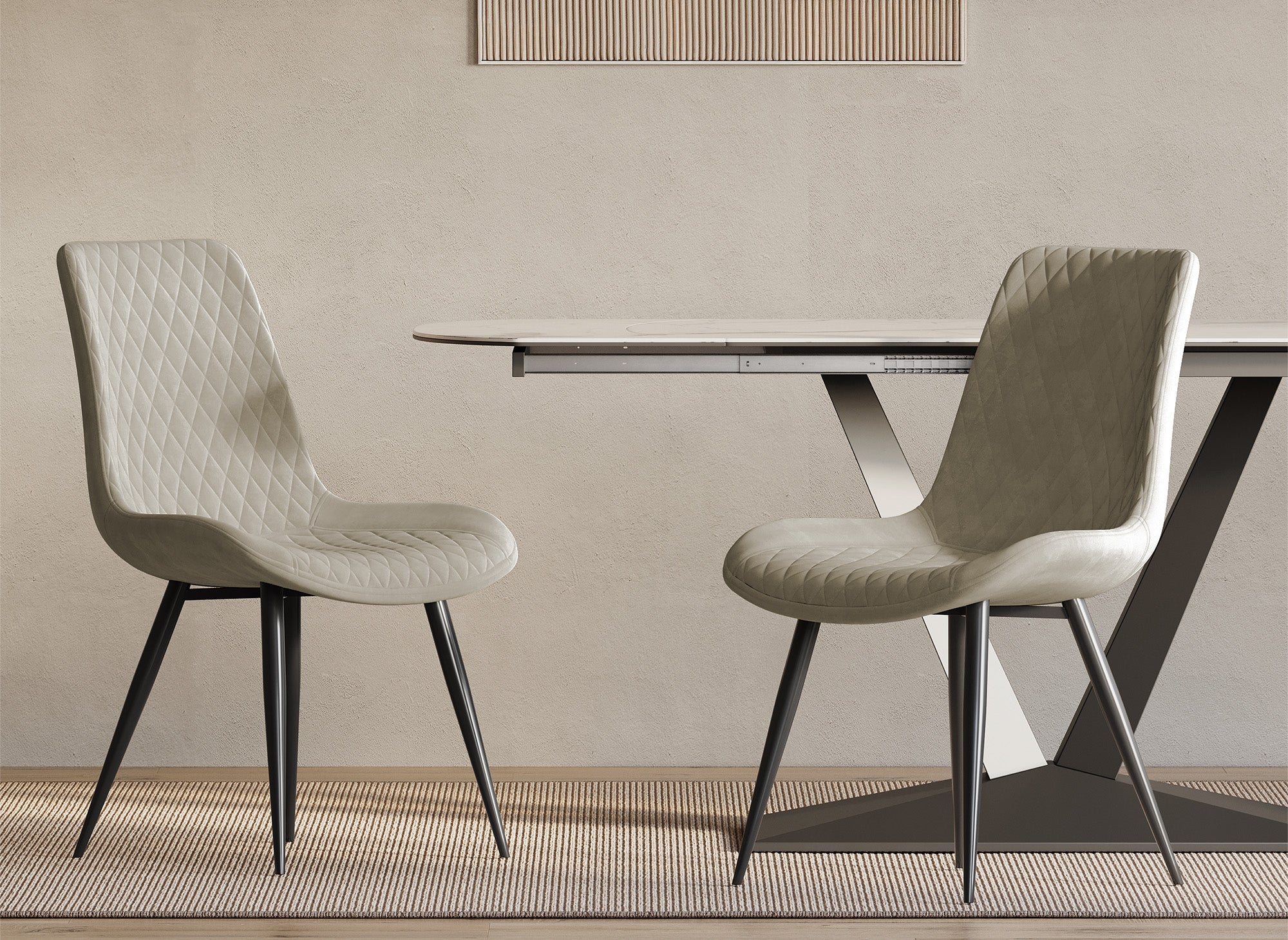 2er-Set Designer-Stühle YOLA aus beigem Samt