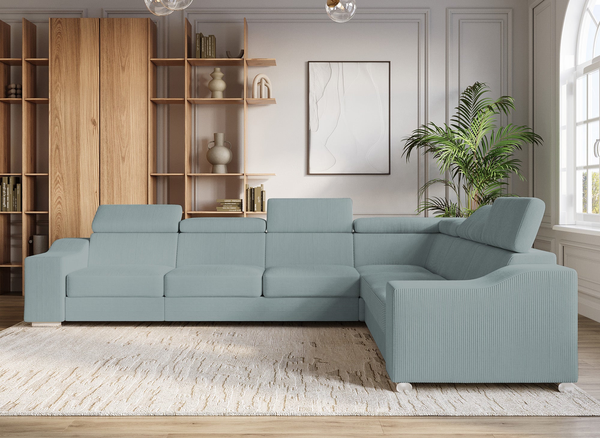 LEONIE Wende-Ecksofa aus wassergrünem Cord