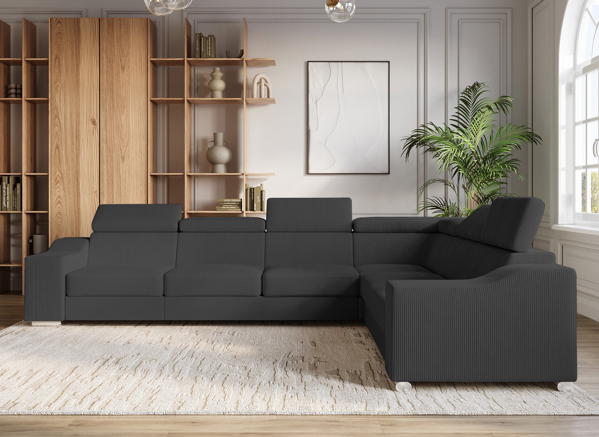 Ecksofa LEONIE, wendbar, aus anthrazitgrauem Cord