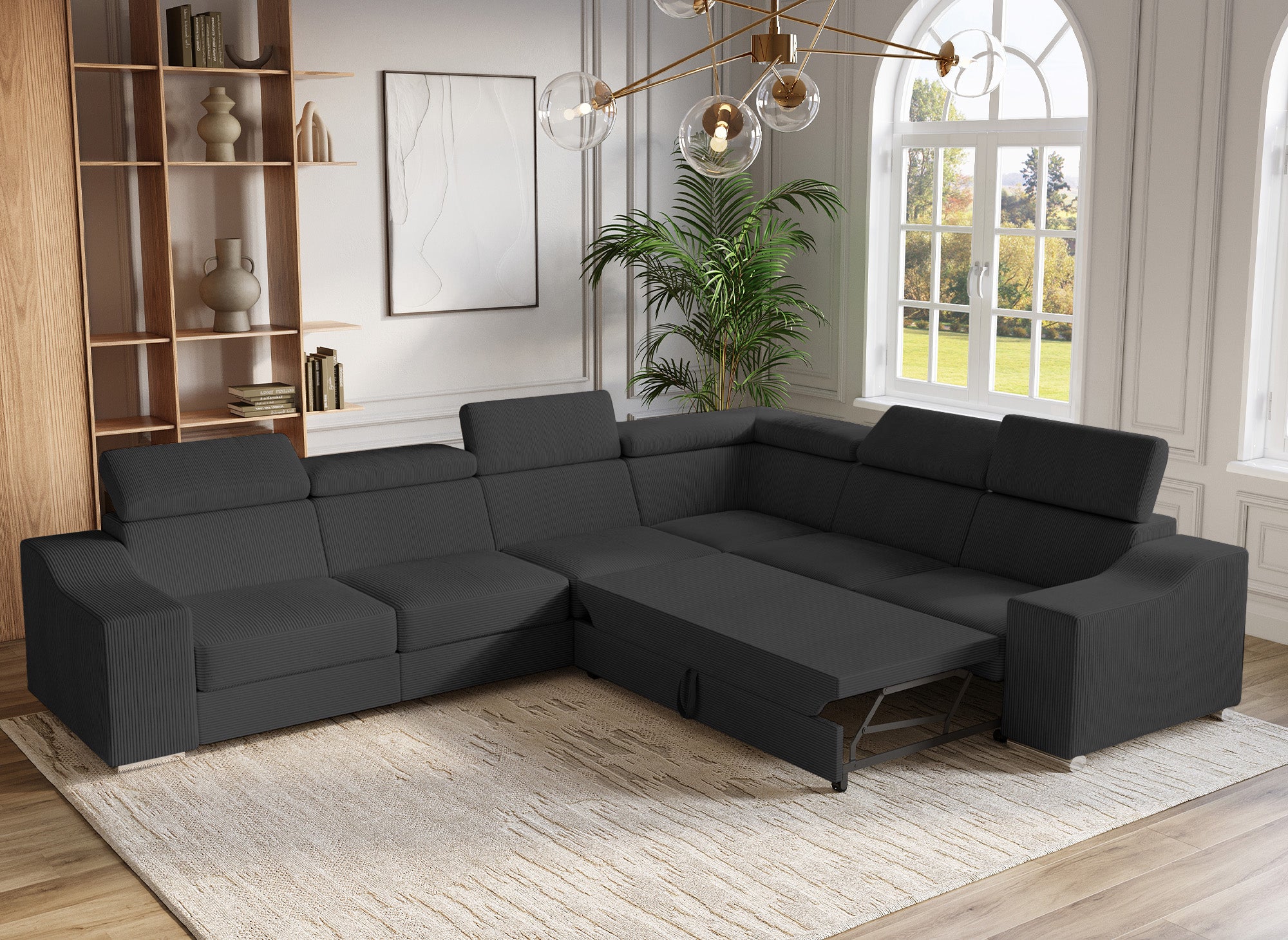 Ecksofa LEONIE, wendbar, aus anthrazitgrauem Cord