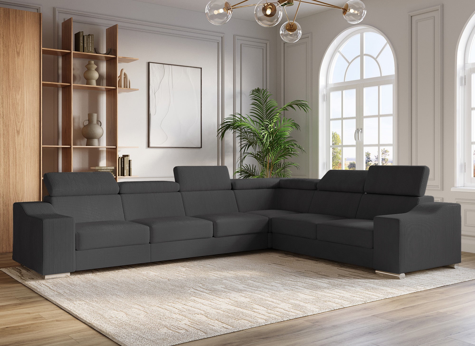 Ecksofa LEONIE, wendbar, aus anthrazitgrauem Cord