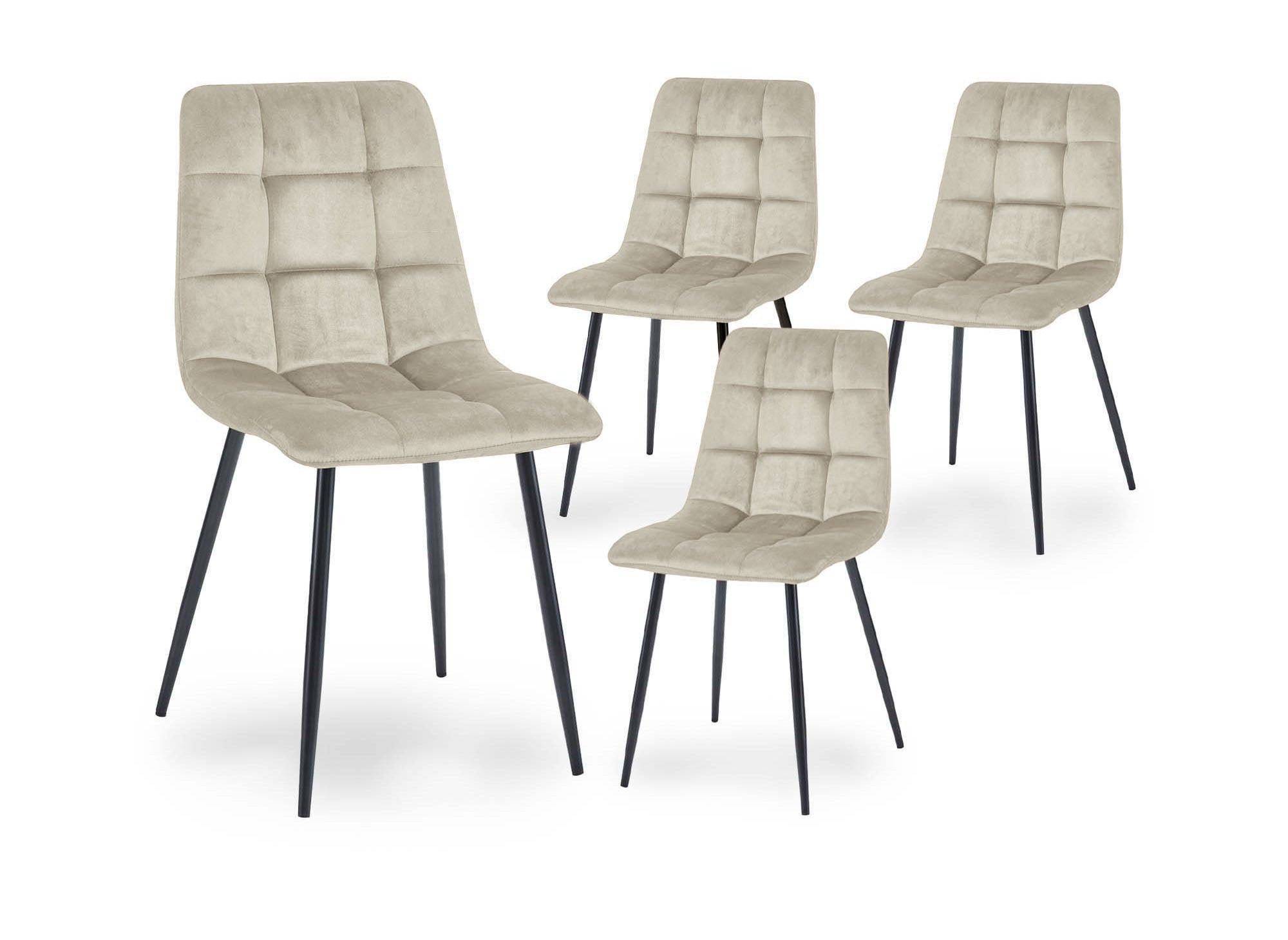 4er-Set JEREMI gepolsterte beige Samtstühle