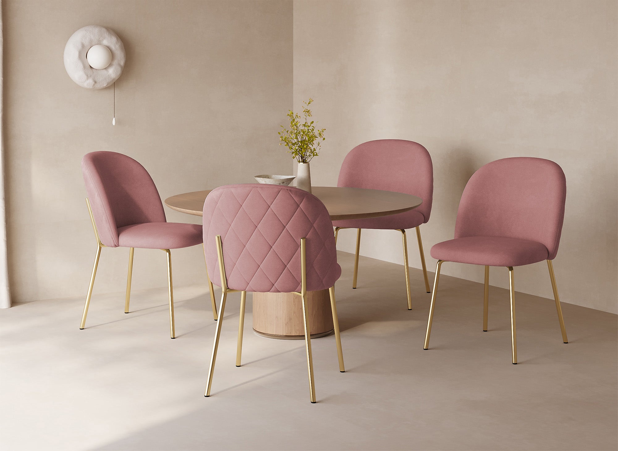 2er-Set KENNETH Designer-Stühle aus rosa Samt