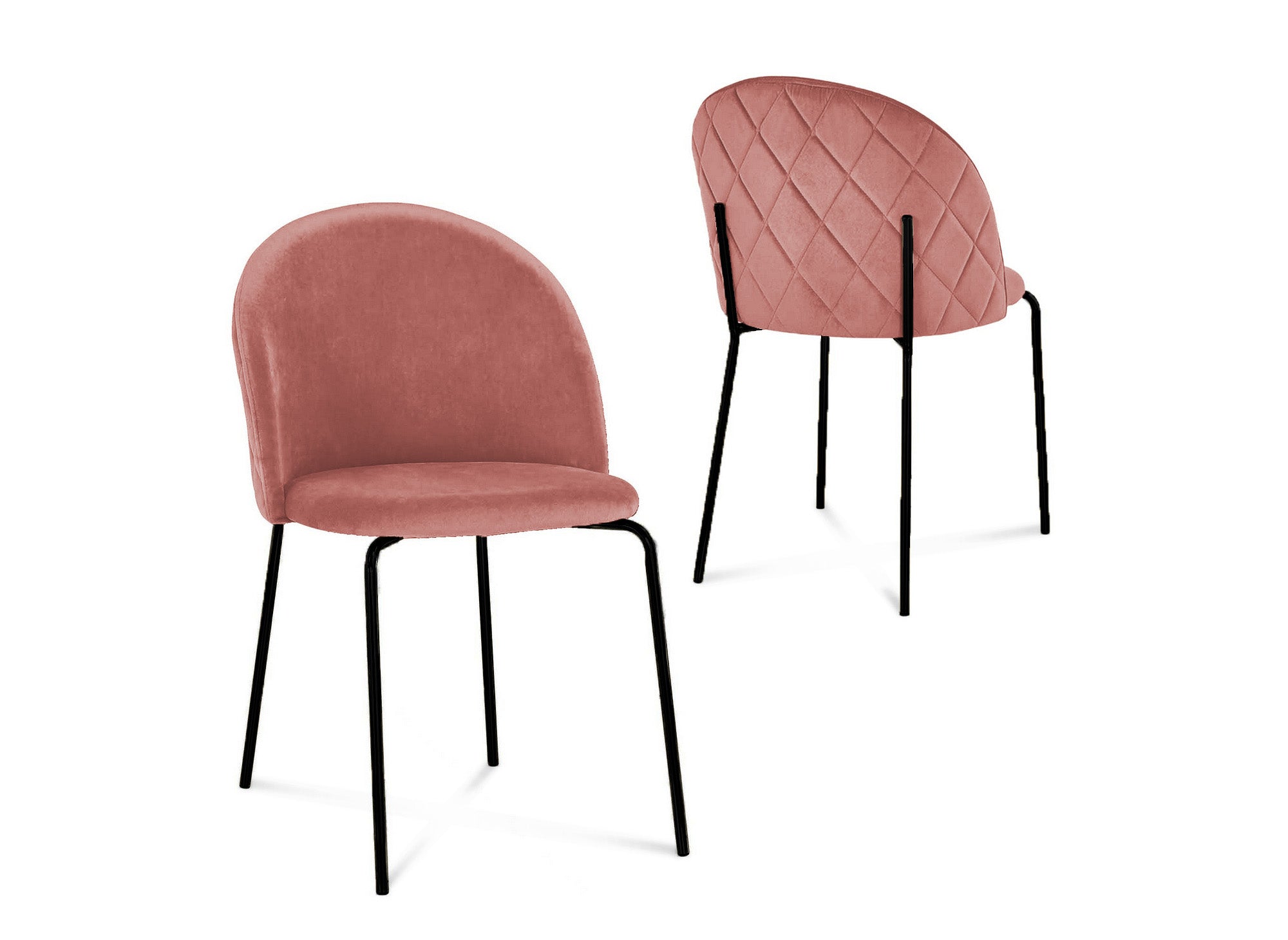 2er-Set Designerstühle aus rosa Samt mit schwarzen Beinen KENNETH