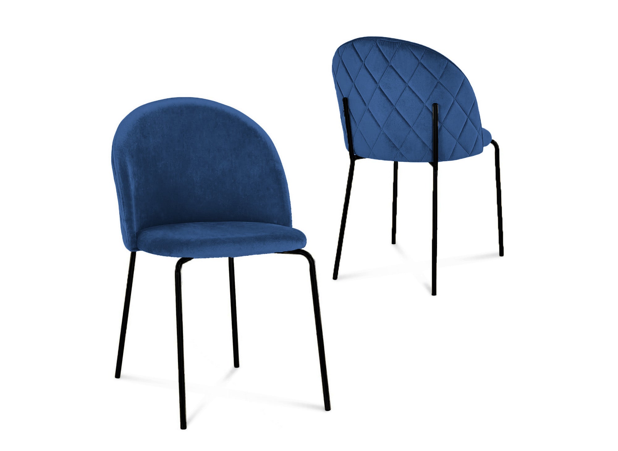 2er Set Designerstühle aus blauem Samt mit schwarzen Beinen KENNETH