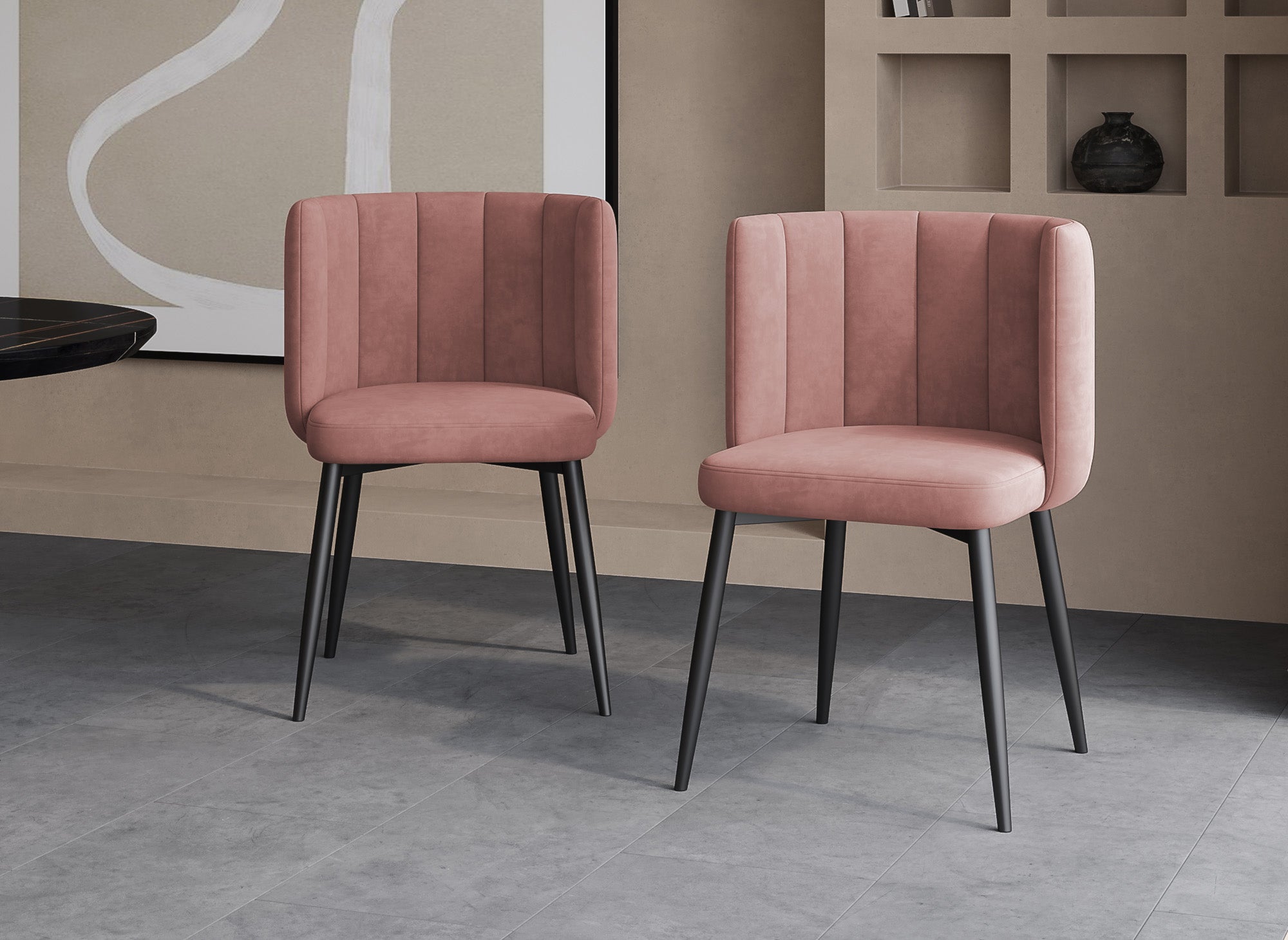 2er-Set Designer-Stühle DEBBY aus rosa Samt