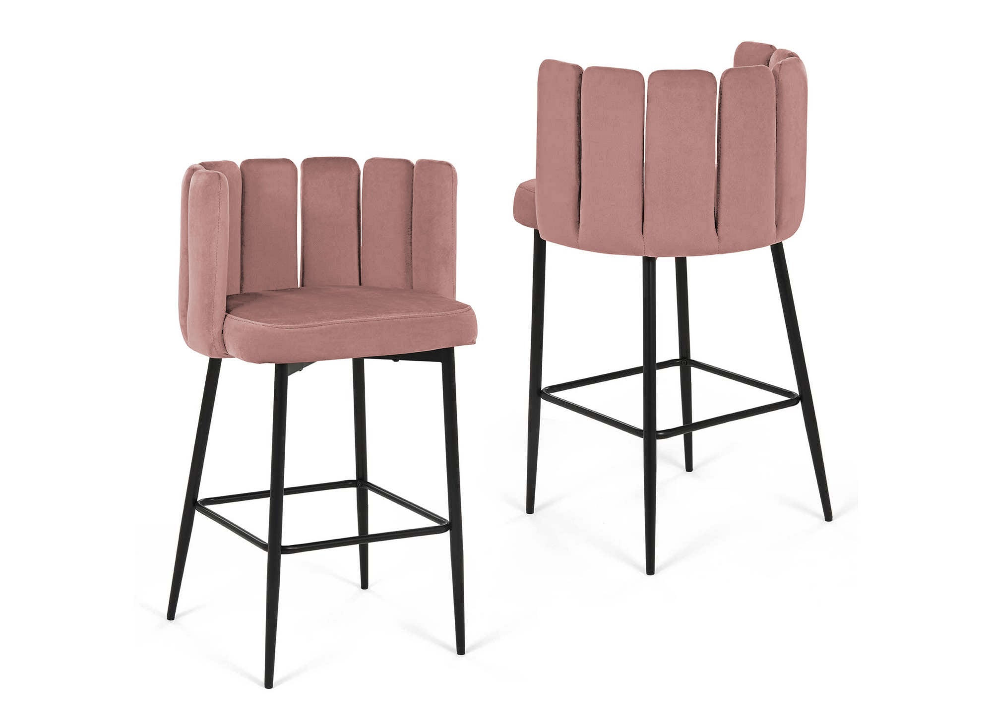 2er-Set Designer-Barhocker DEBBY aus rosa Samt