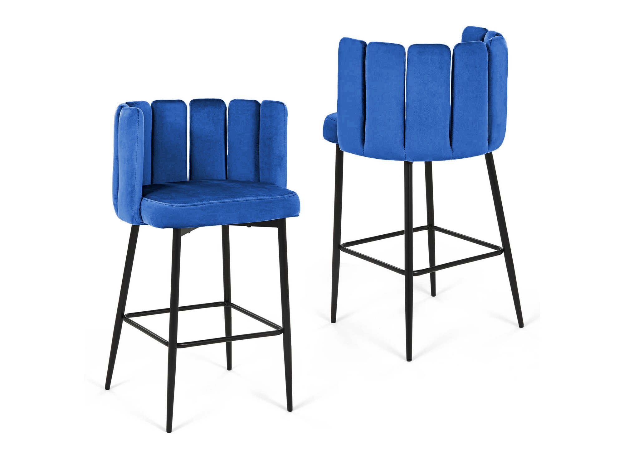 2er-Set Designer-Barhocker DEBBY aus blauem Samt