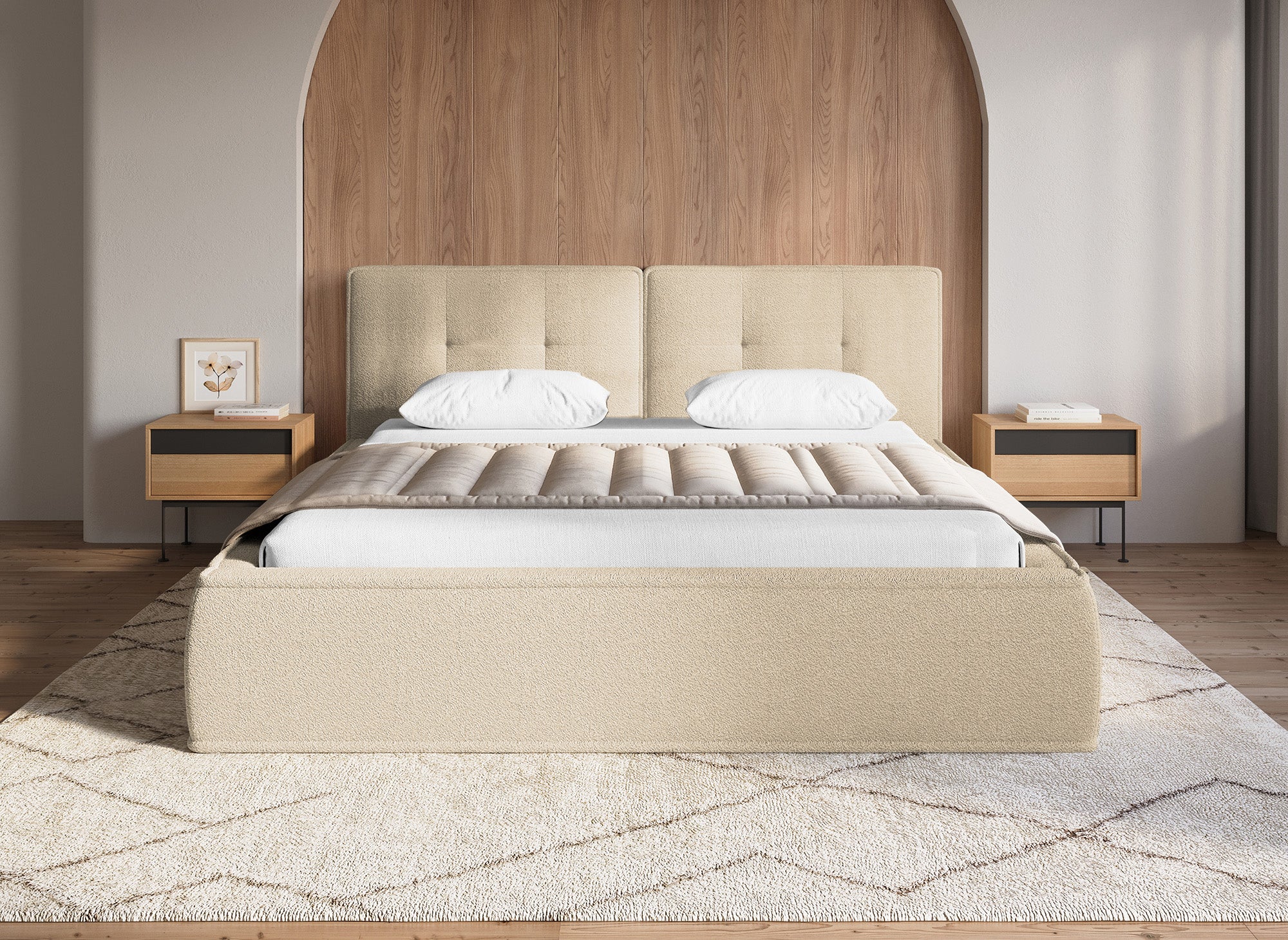 Doppelbett in beigem Frotteestoff 180x200cm YUNA