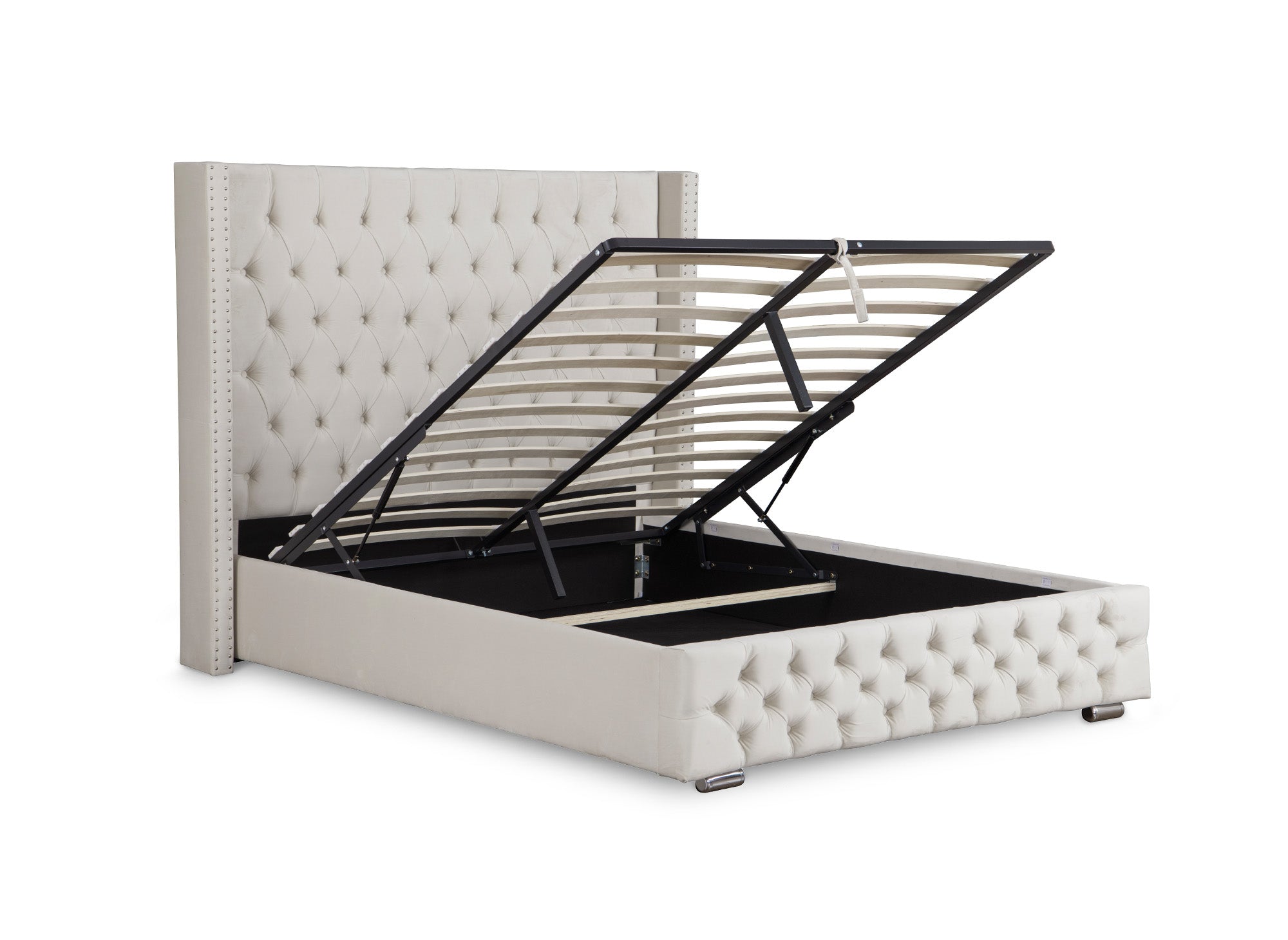 Beiges Samtbett mit Stauraum 160x200 cm MAXI