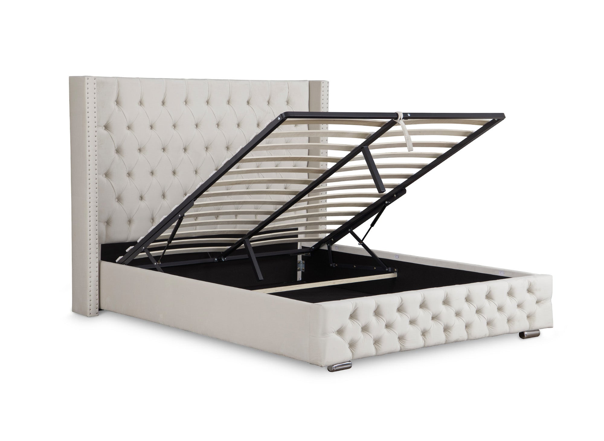 Beiges Samtbett mit Stauraum 180x200 cm MAXI