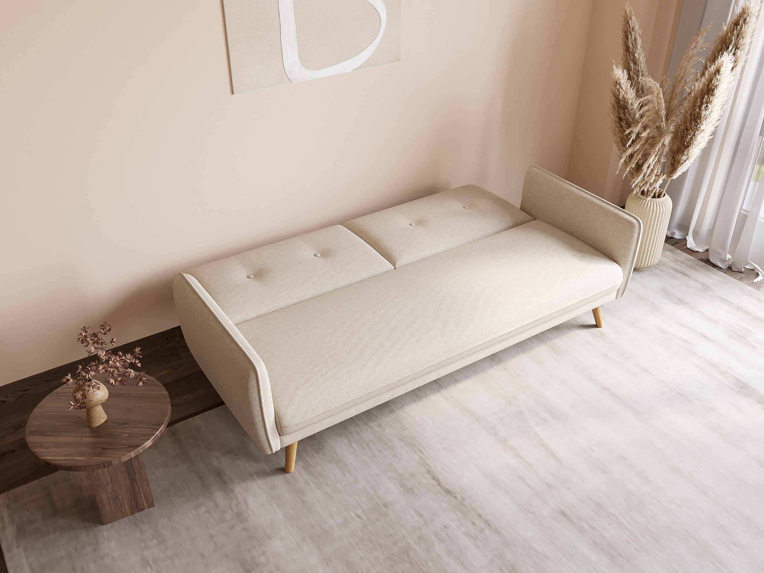 NATAL beiges Stoffschlafsofa mit Holzbeinen