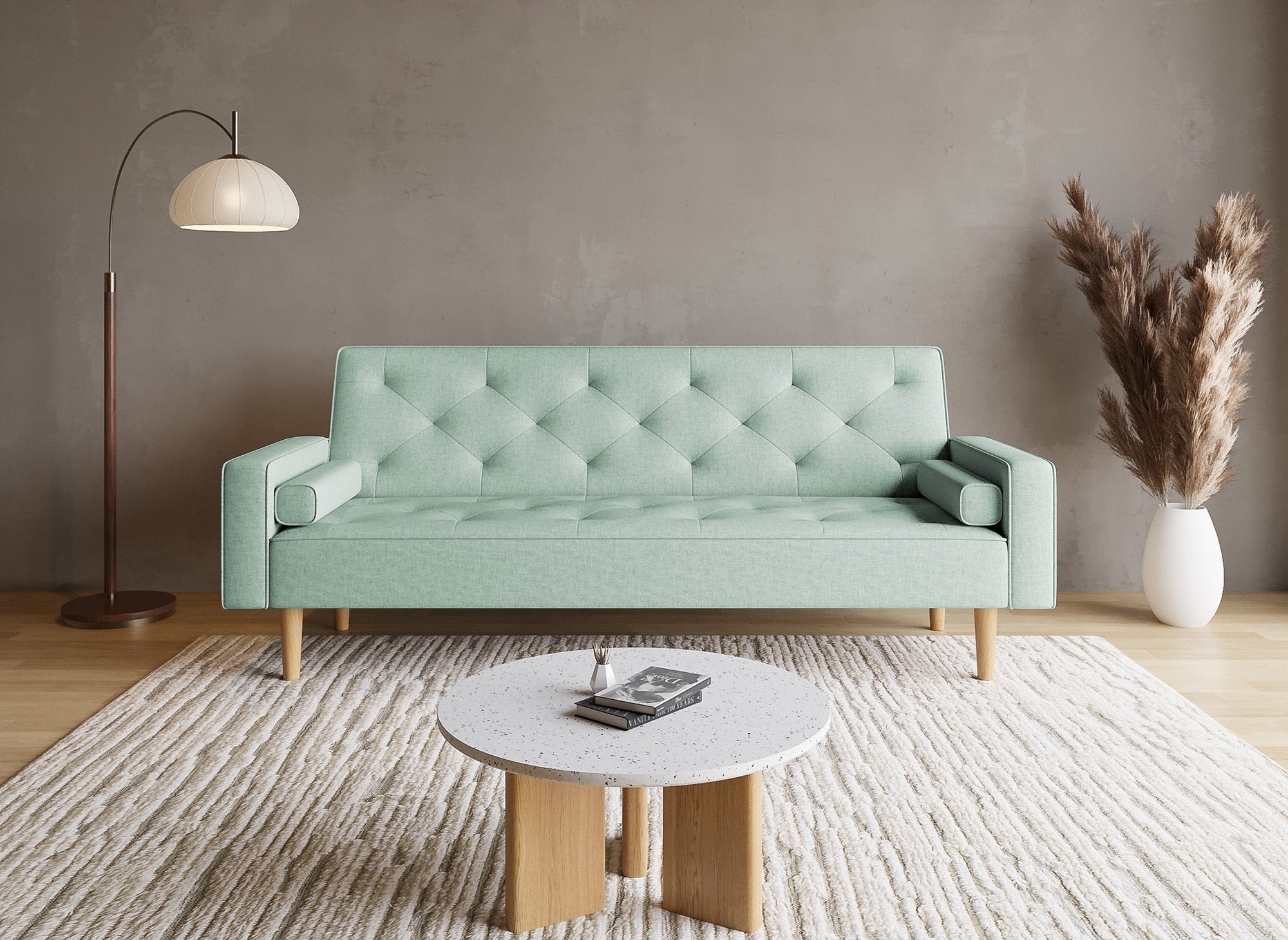 JAKARTA Wassergrünes Stoffschlafsofa mit Holzbeinen