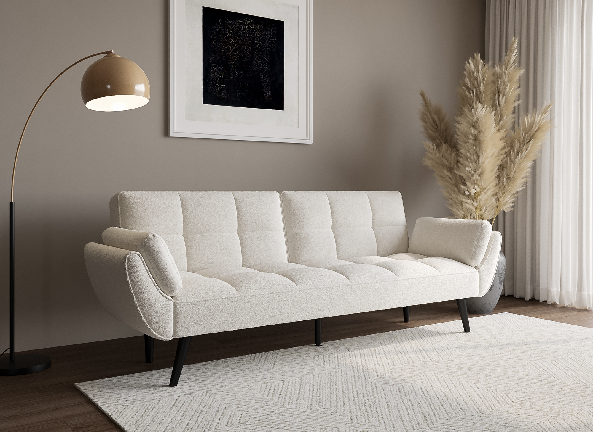 NARA 3-Sitzer-Schlafsofa aus ecru-weißem Bouclé-Stoff