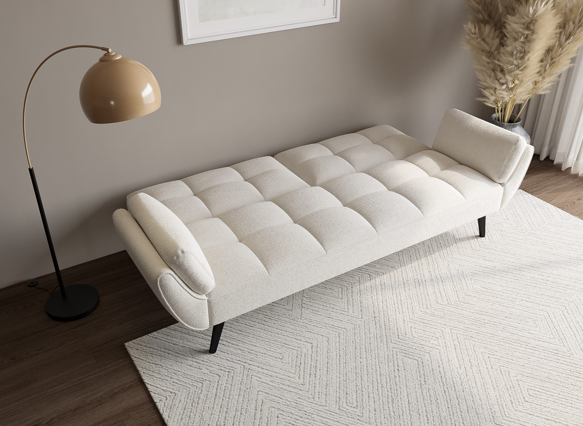 NARA 3-Sitzer-Schlafsofa aus ecru-weißem Bouclé-Stoff